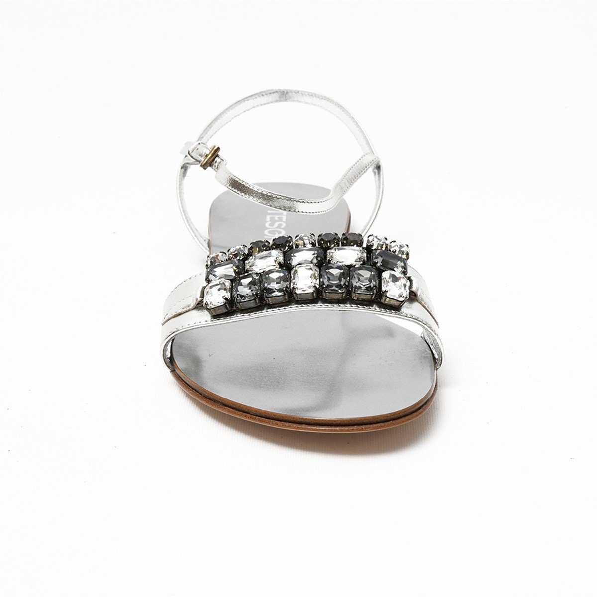 Tesorone Swarovski Taşlı Kösele Tabanlı Deri Sandalet (T080S)