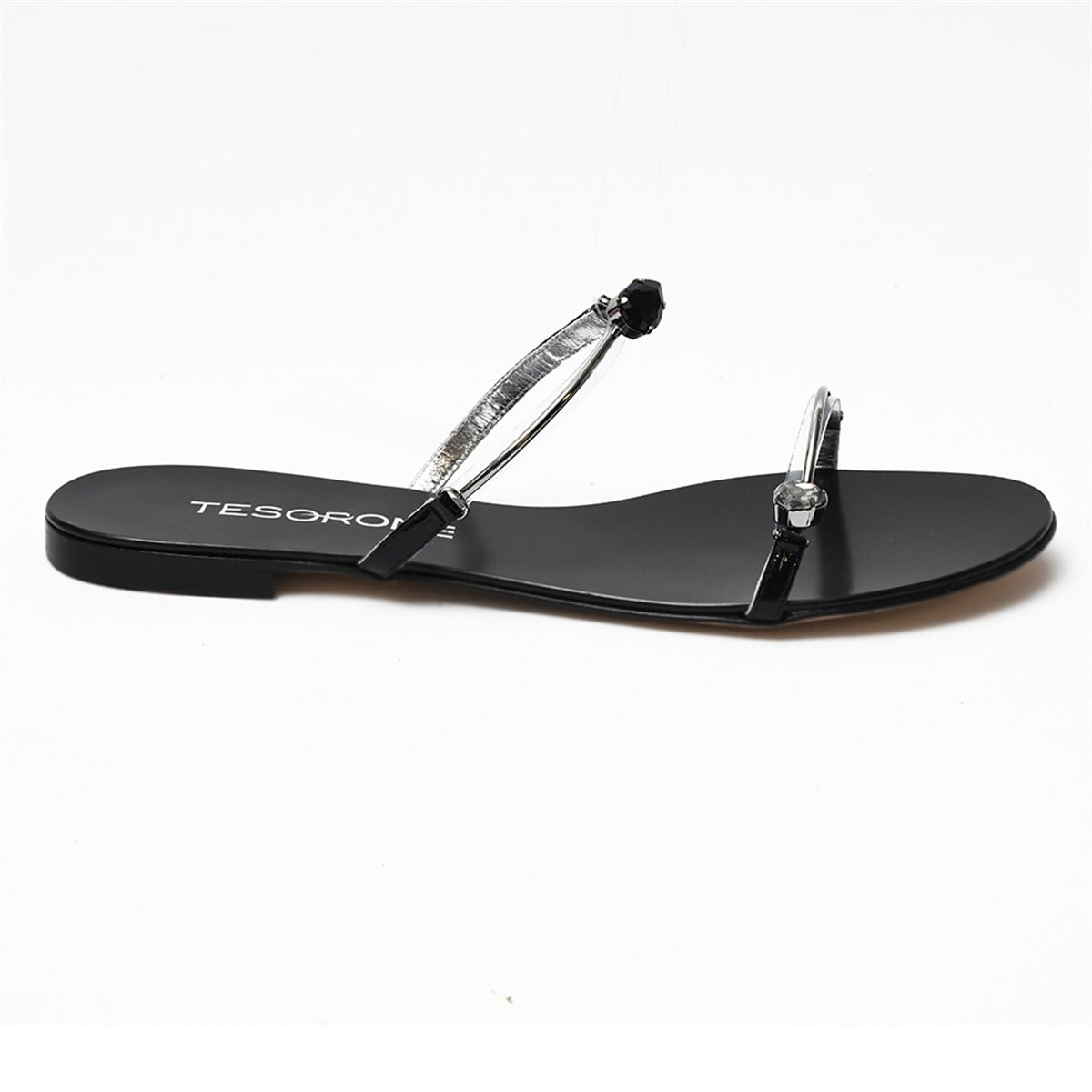 Tesorone Swarovski Taşlı Süet Kösele Tabanlı Deri Terlik (T318B)