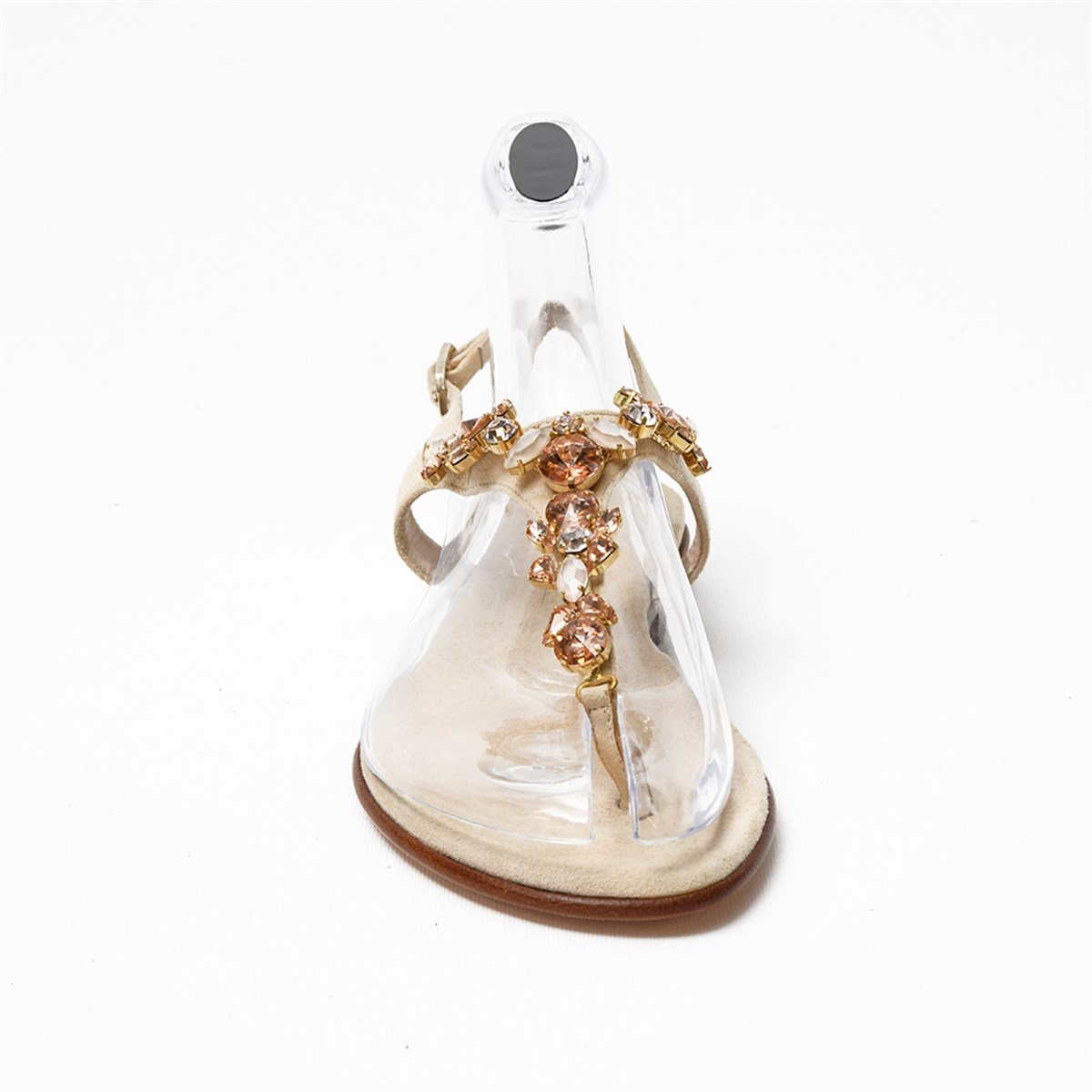 Tesorone Swarovski Taşlı Süet Kösele Tabanlı Deri Sandalet (T322)