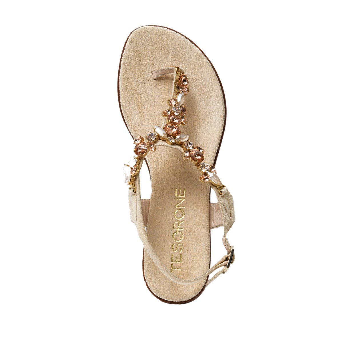 Tesorone Swarovski Taşlı Süet Kösele Tabanlı Deri Sandalet (T322)