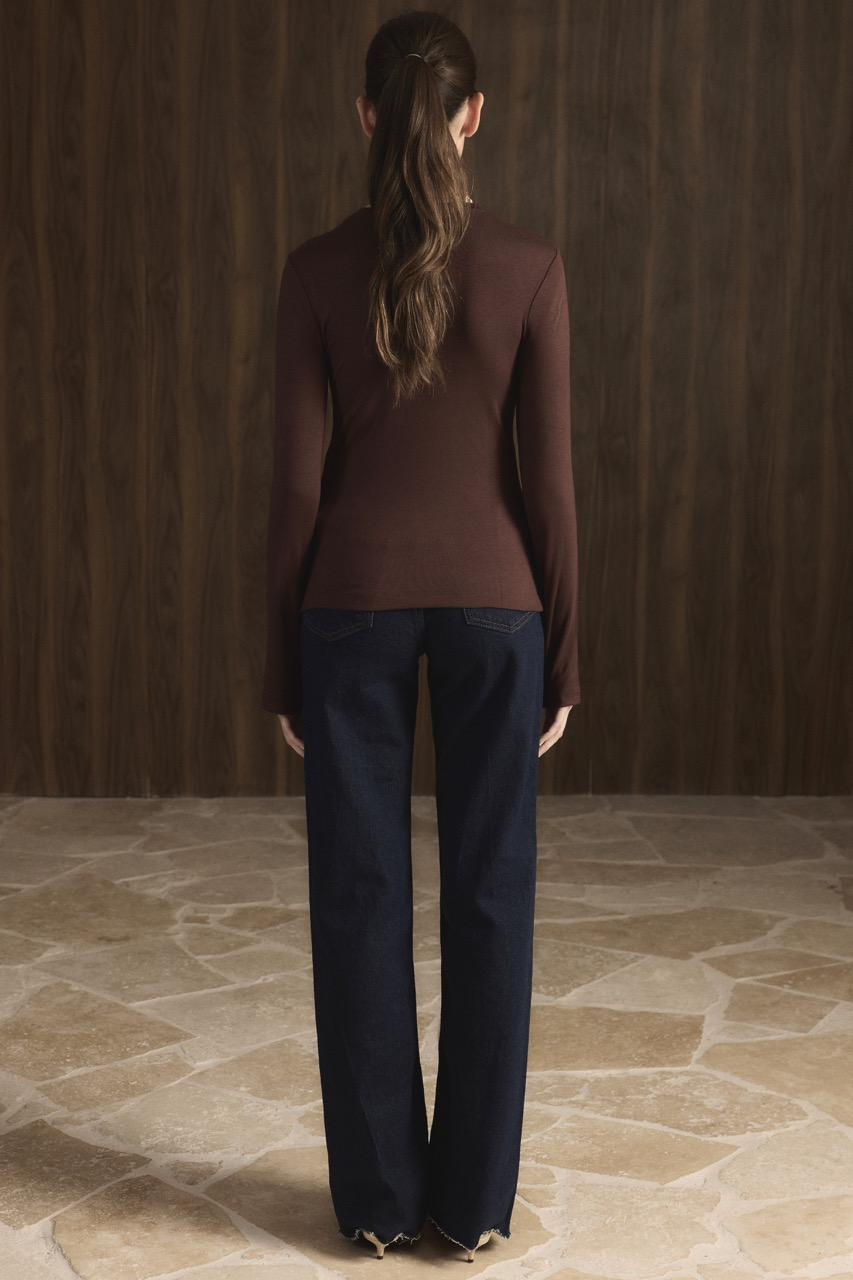 Balıkçı Yaka Basic Body - Kahve