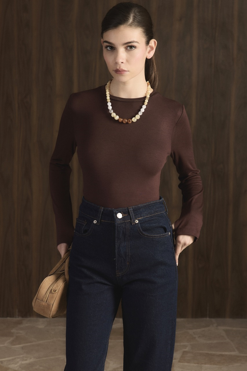 Balıkçı Yaka Basic Body - Kahve