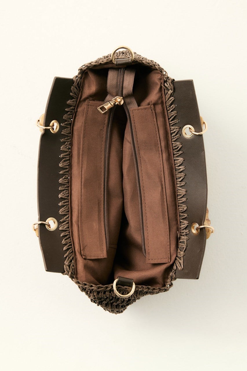 Bambu Saplı Hasır Çanta - Kahve