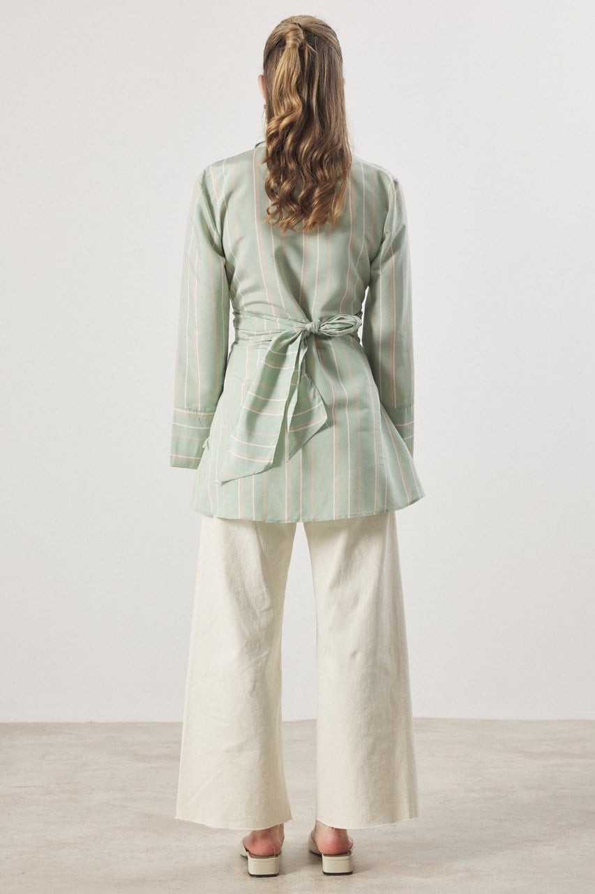 Çizgi Desenli Dacron Gömlek - Mint