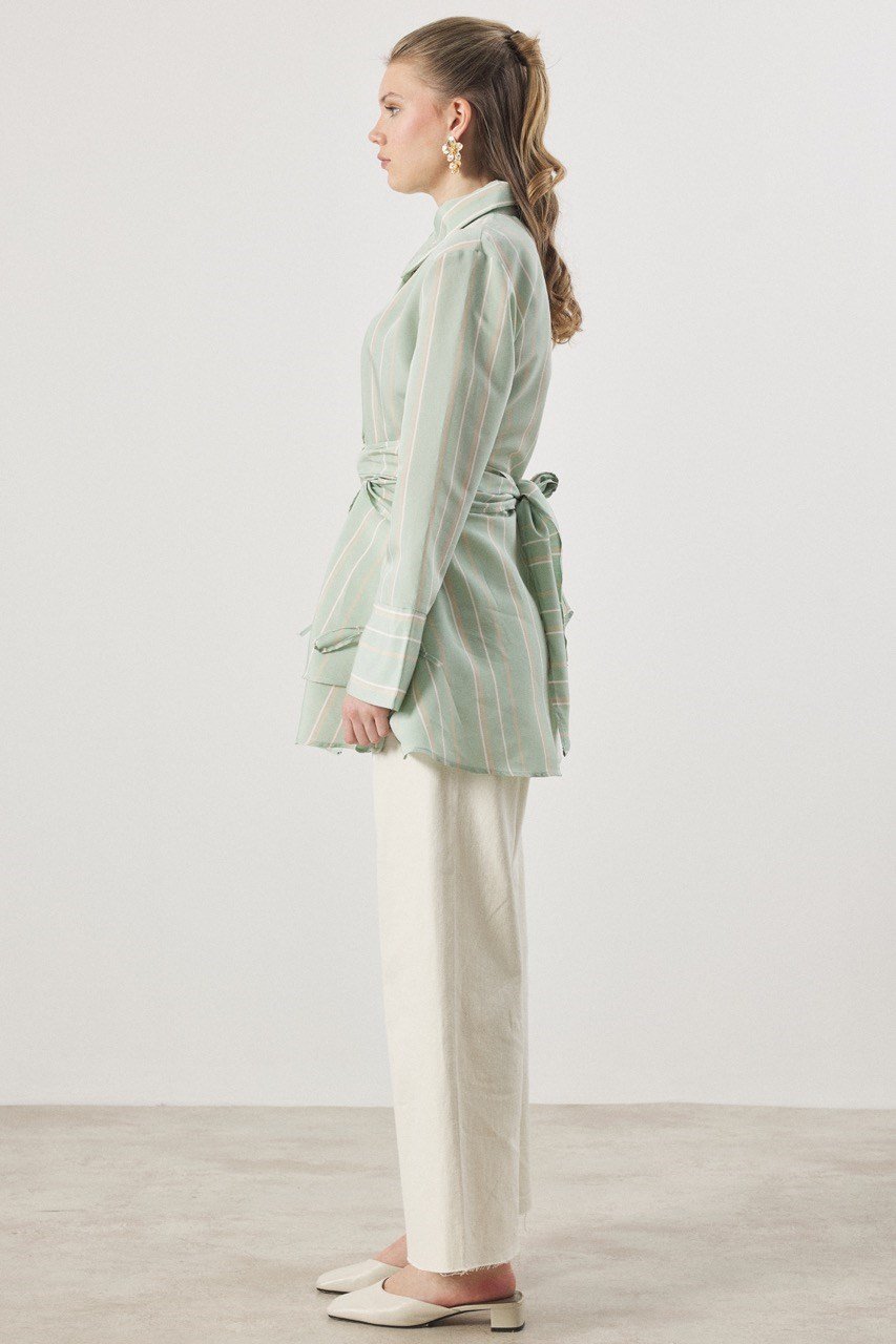 Çizgi Desenli Dacron Gömlek - Mint