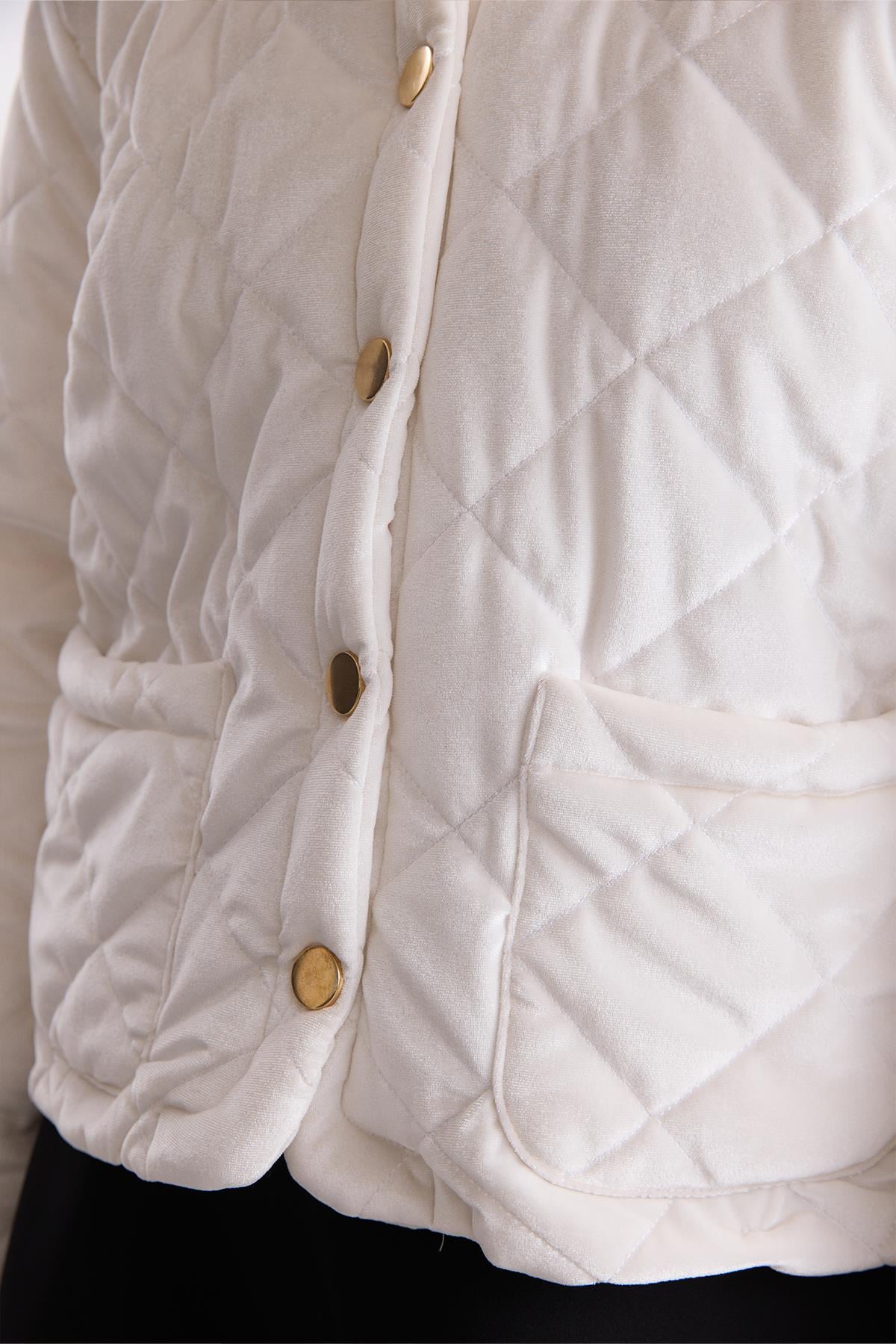 Eldon Kapitone Çıtçıtlı Premium Mont - Ekru