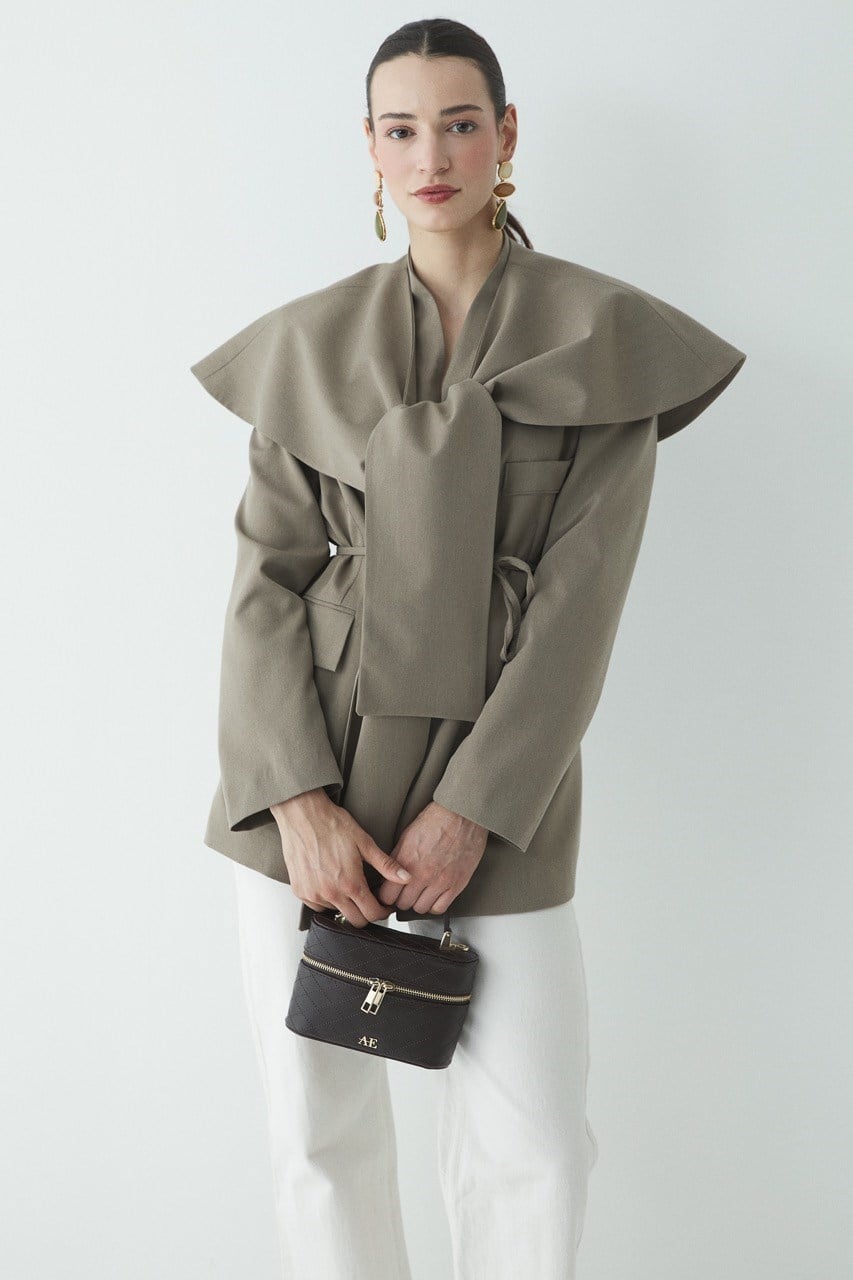 Fularlı Double Blazer Ceket - Çağla