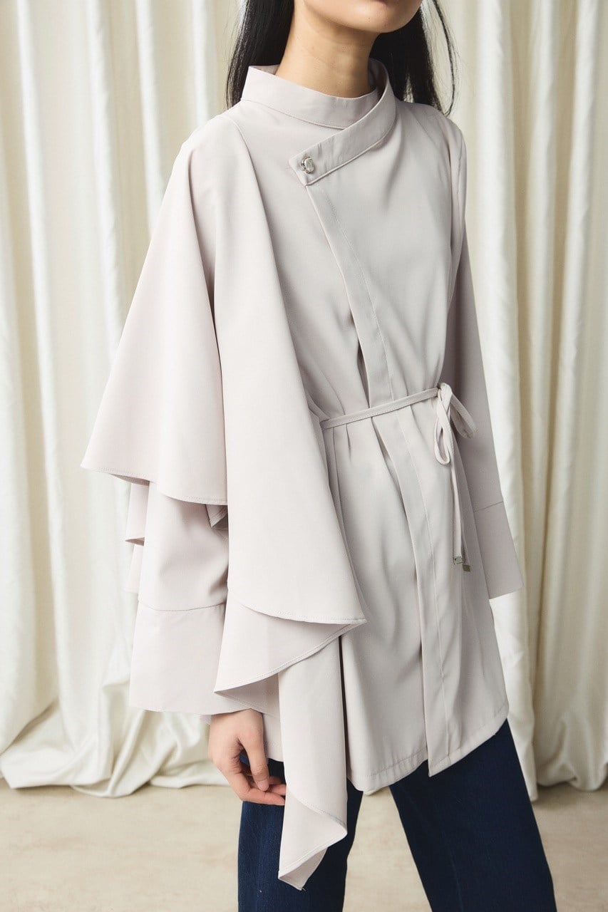 Ön Volanlı Gömlek - Taş