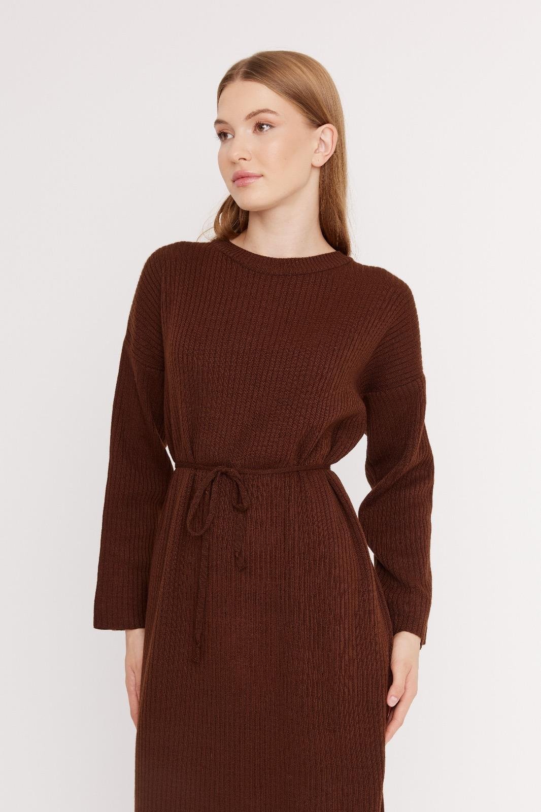 Samia Örme Triko Elbise - Kahve