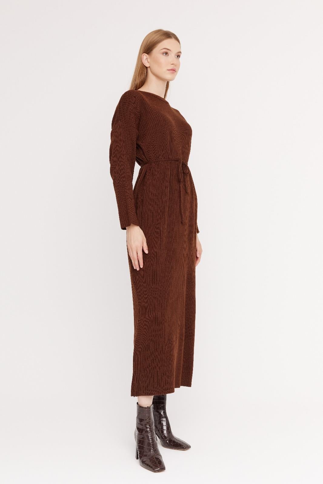 Samia Örme Triko Elbise - Kahve