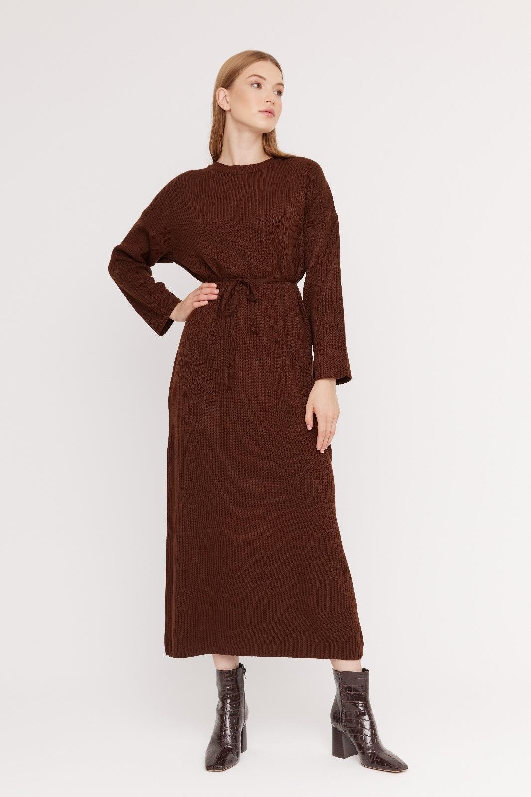 Samia Örme Triko Elbise - Kahve