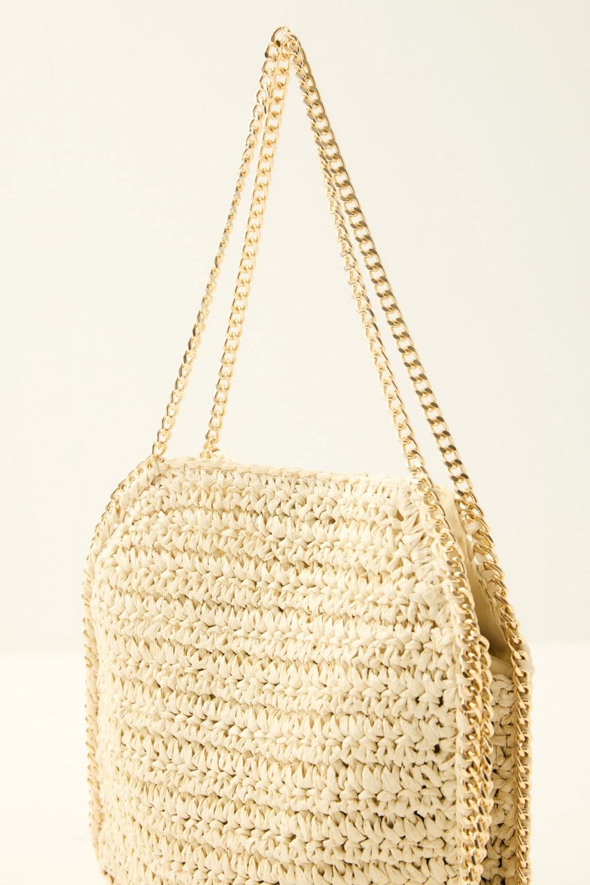 Zincir Askılı Hasır Çanta - Bej