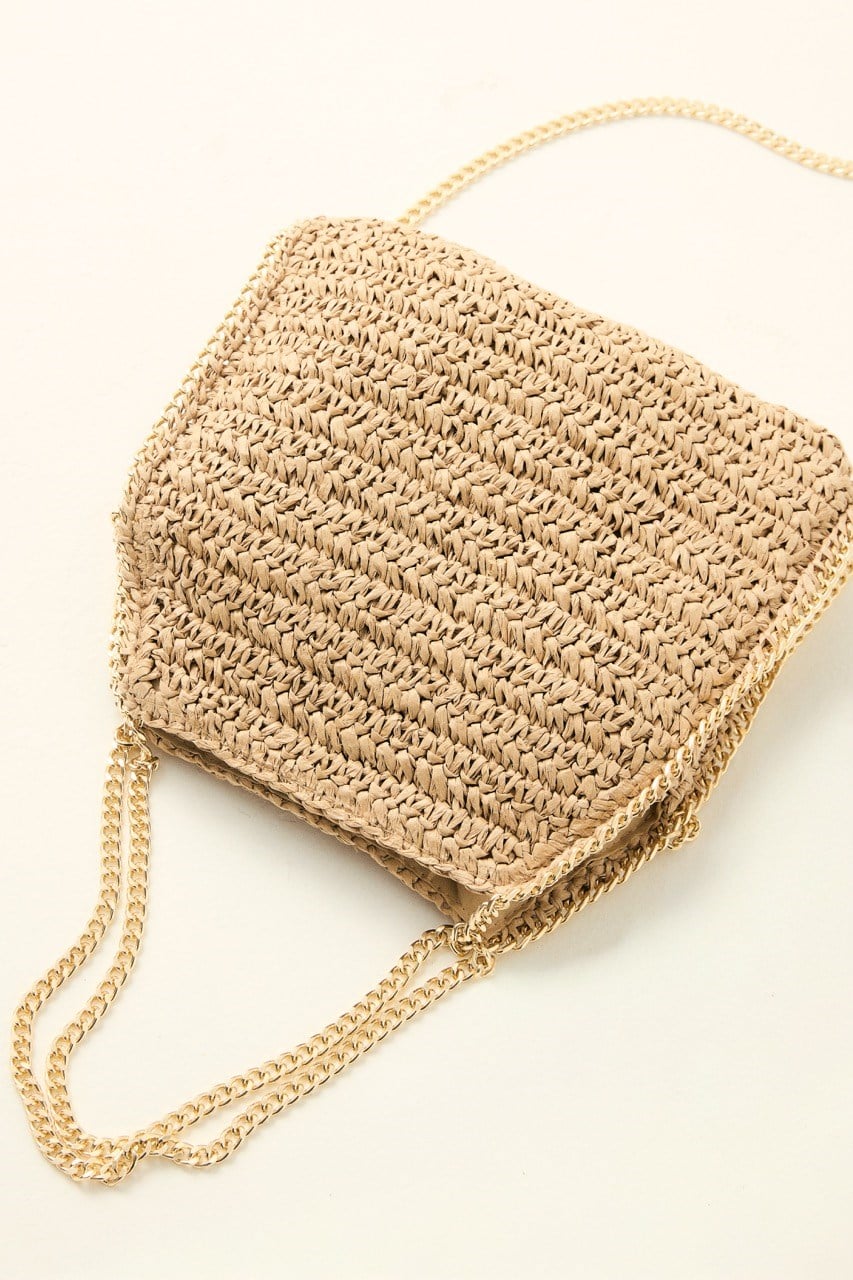 Zincir Askılı Hasır Çanta - Camel