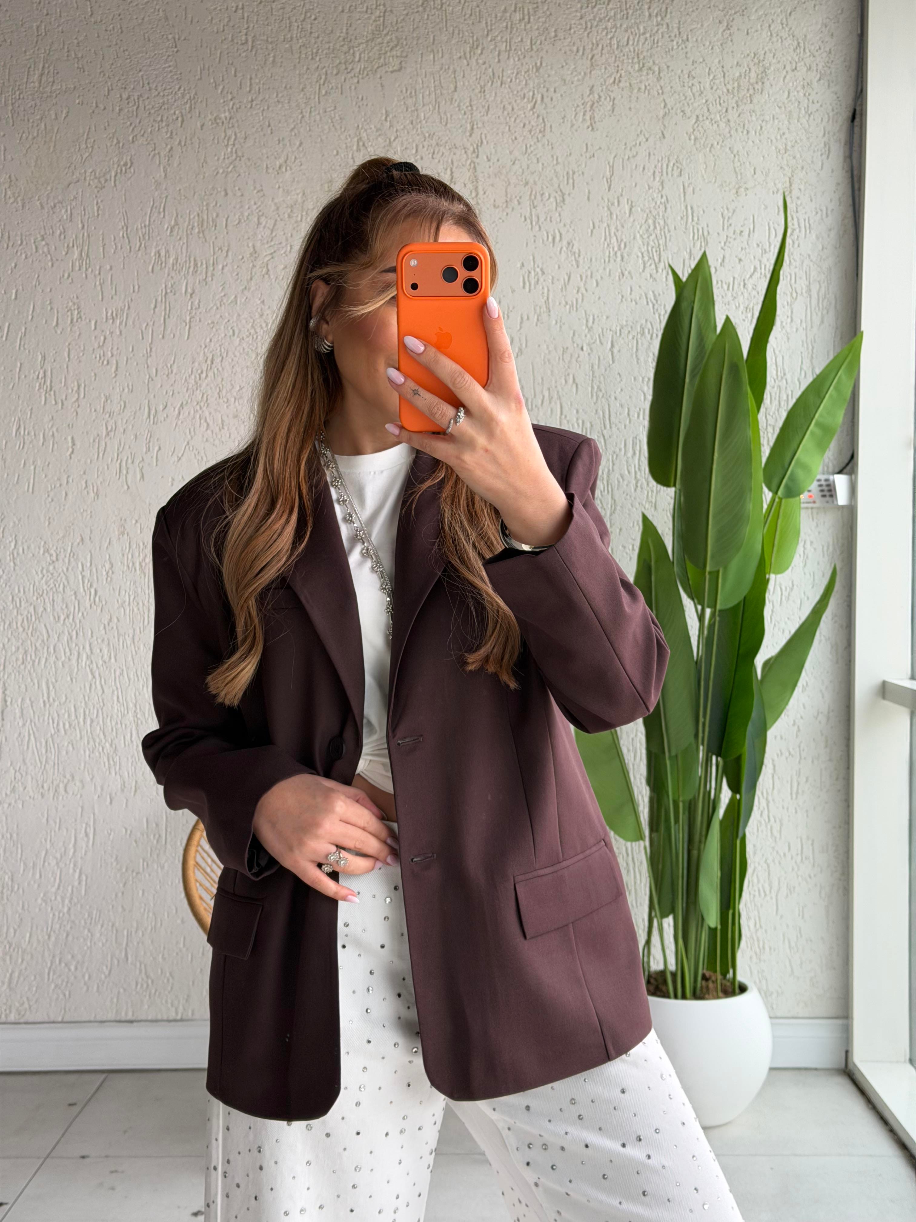 Acı Kahve Premium Çift Düğmeli Blazer Ceket