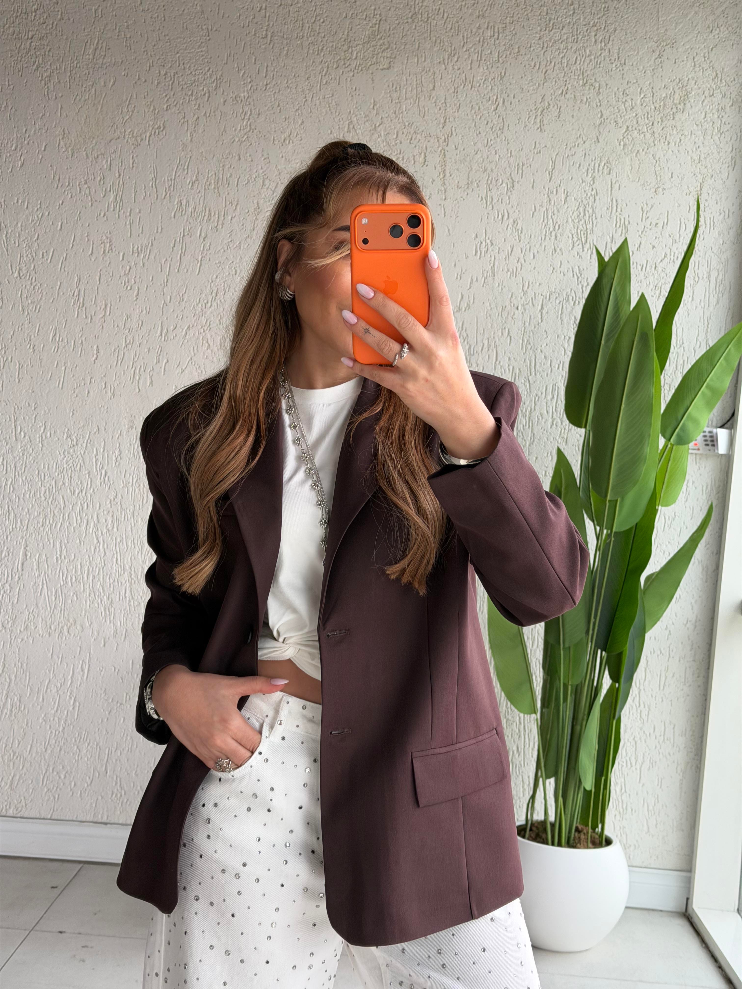 Acı Kahve Premium Çift Düğmeli Blazer Ceket