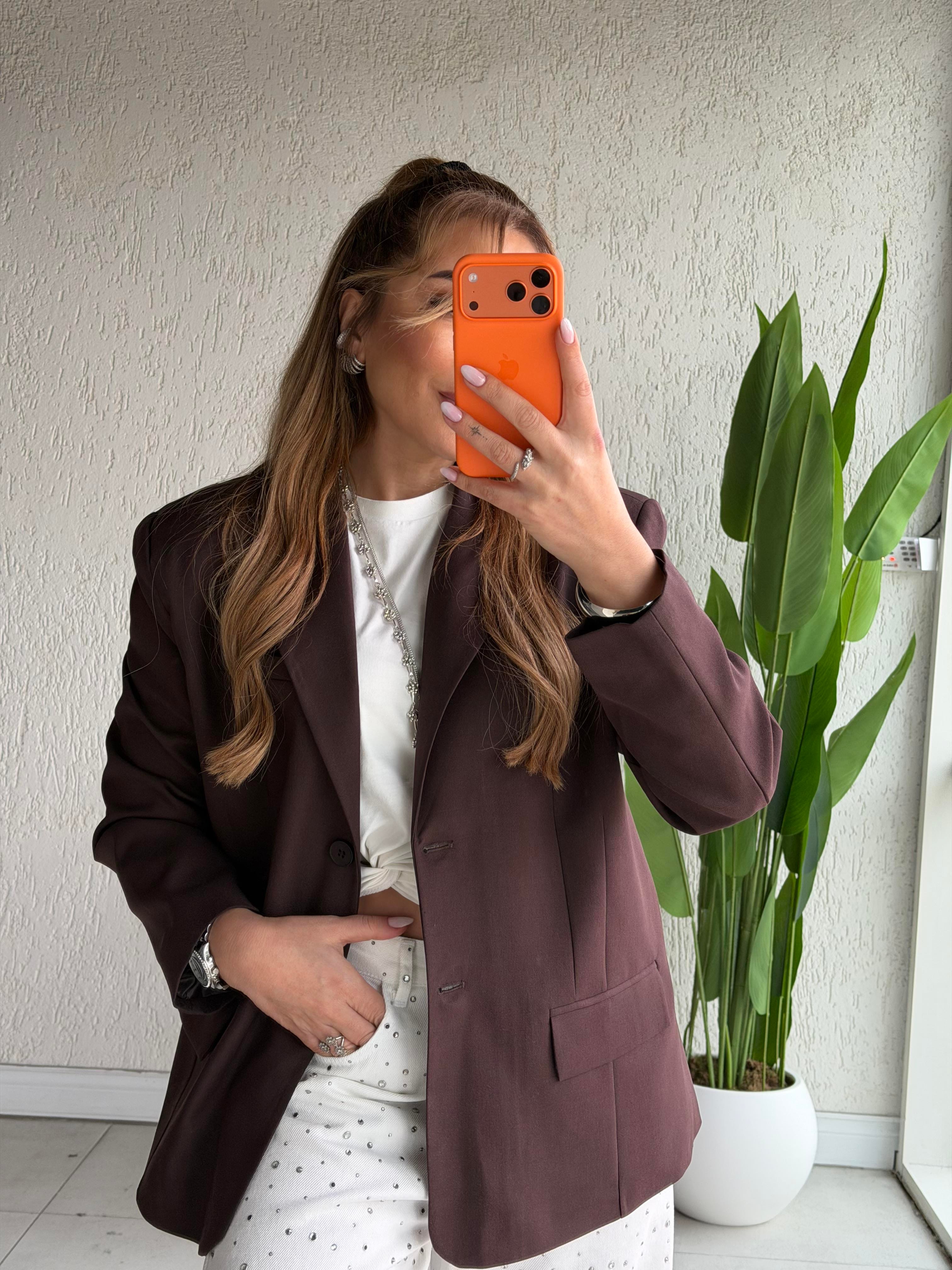 Acı Kahve Premium Çift Düğmeli Blazer Ceket