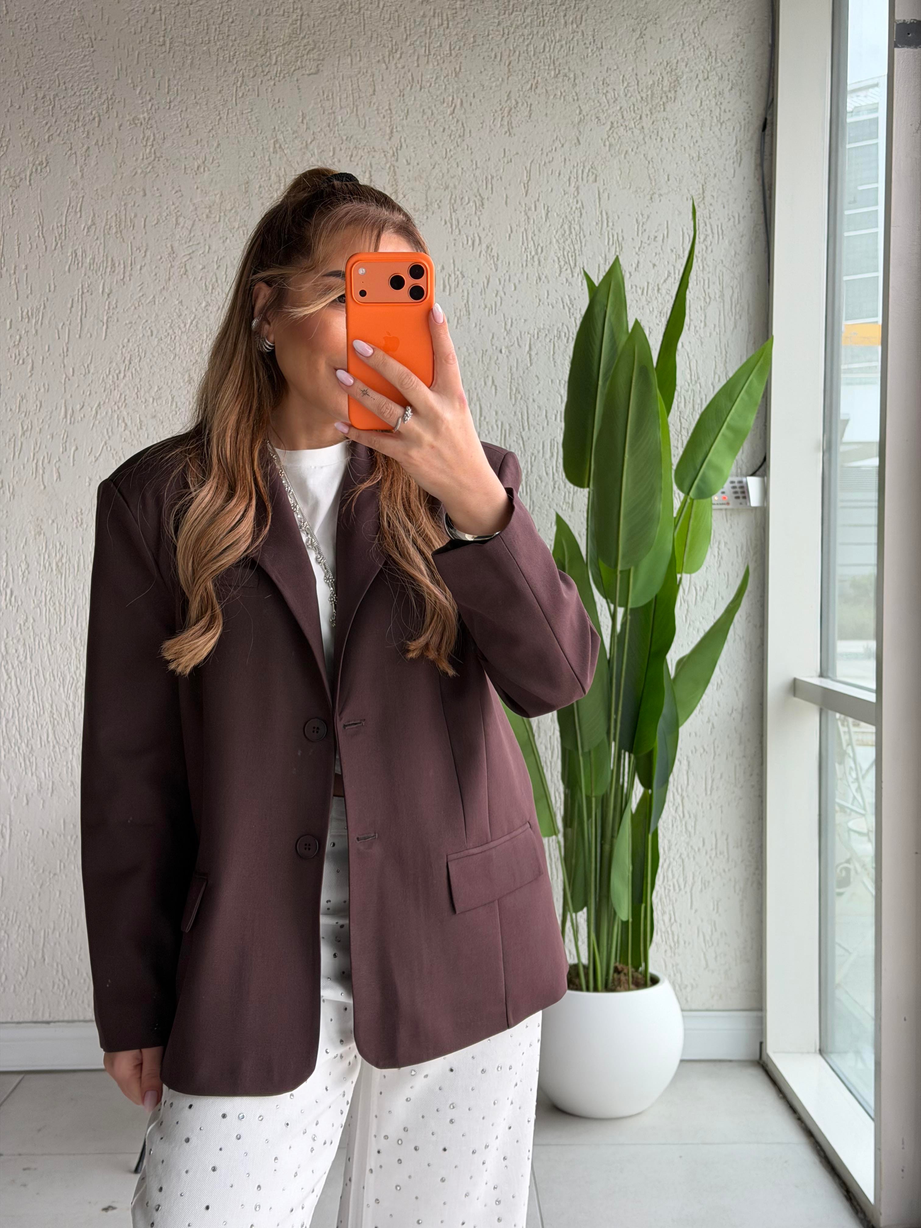 Acı Kahve Premium Çift Düğmeli Blazer Ceket