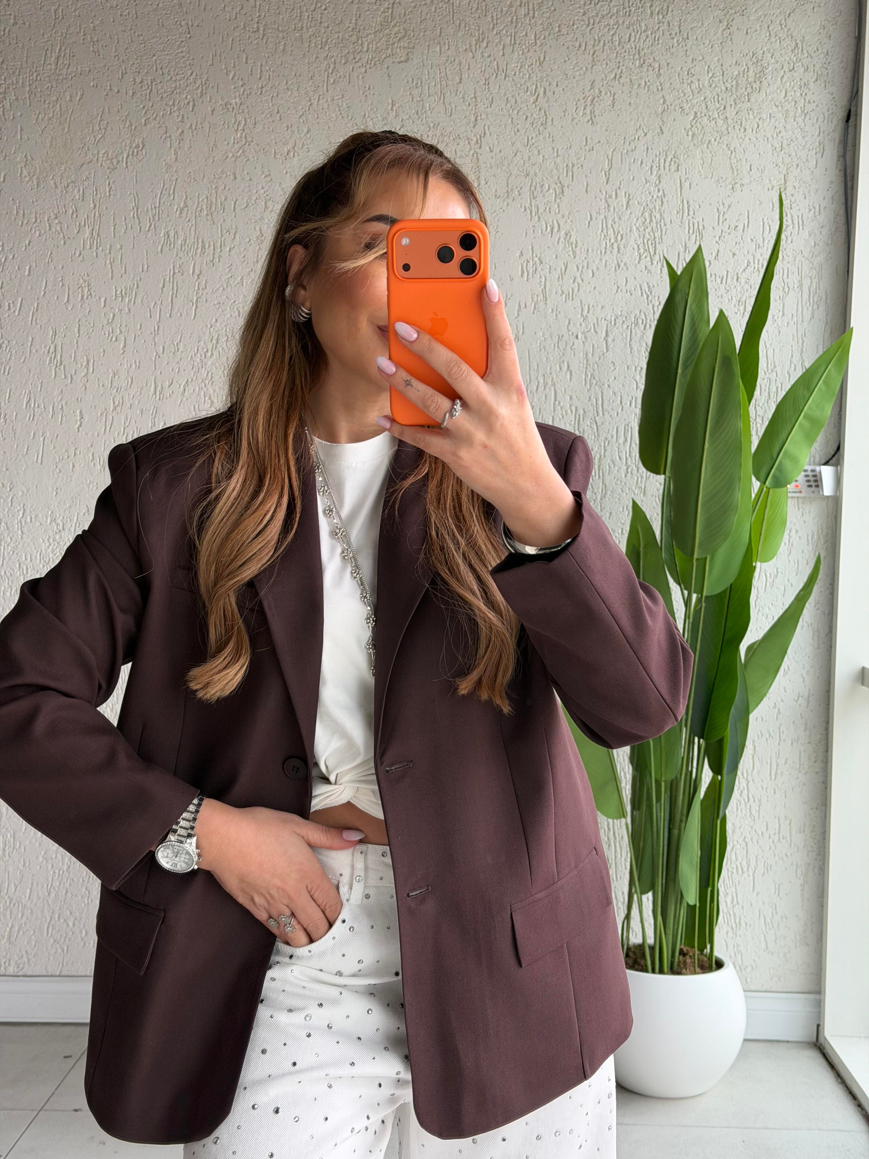 Acı Kahve Premium Çift Düğmeli Blazer Ceket