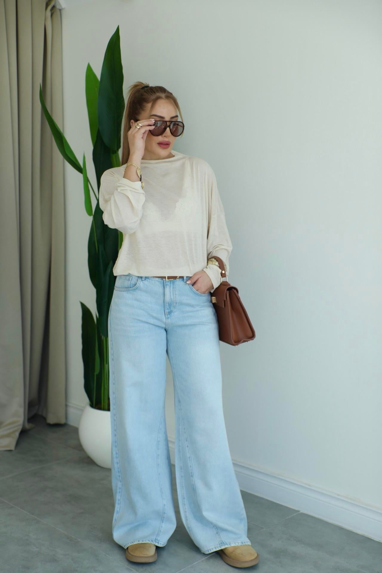 Açık Mavi Geniş Paça Denim