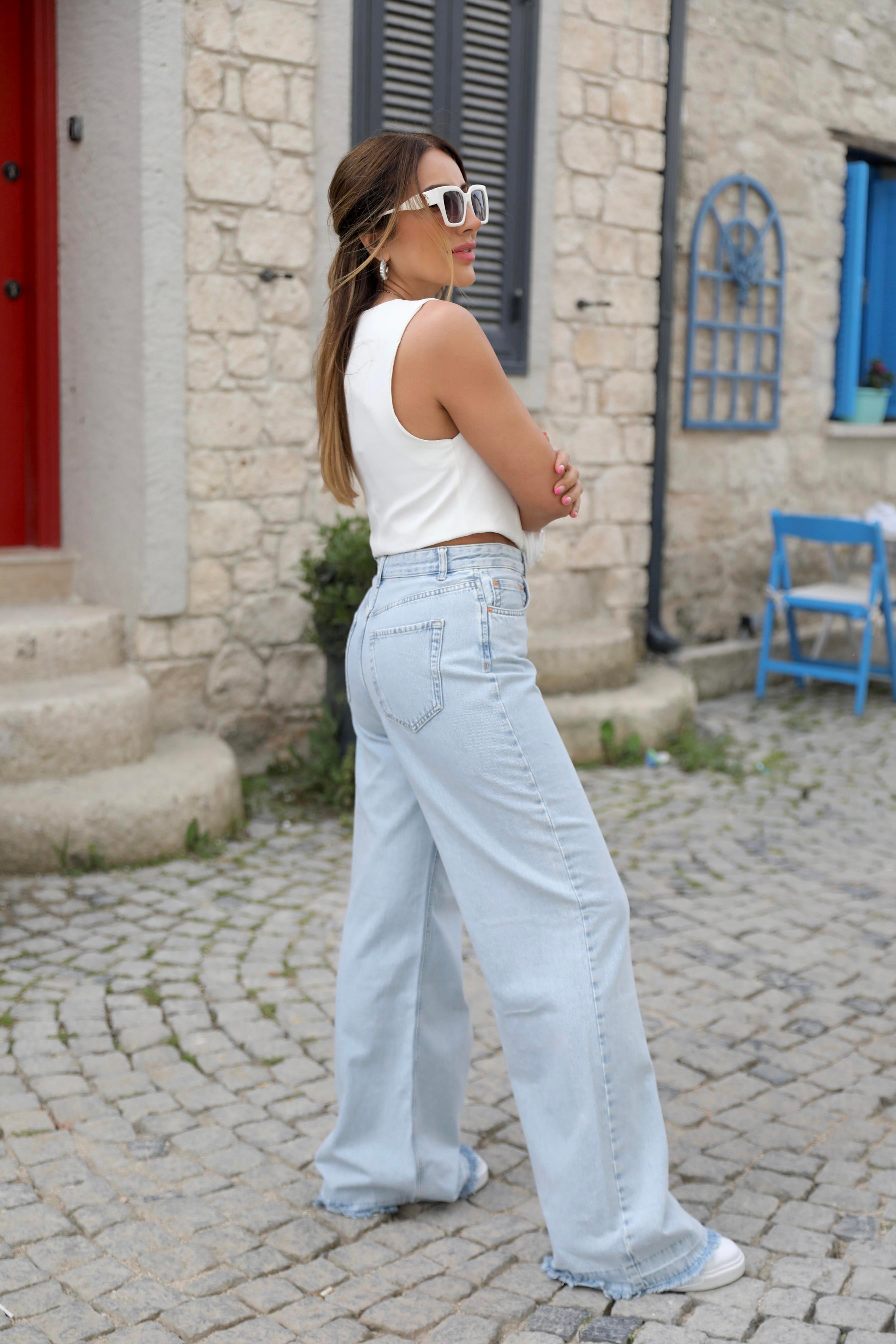Açık Mavi Püskül Detaylı Denim