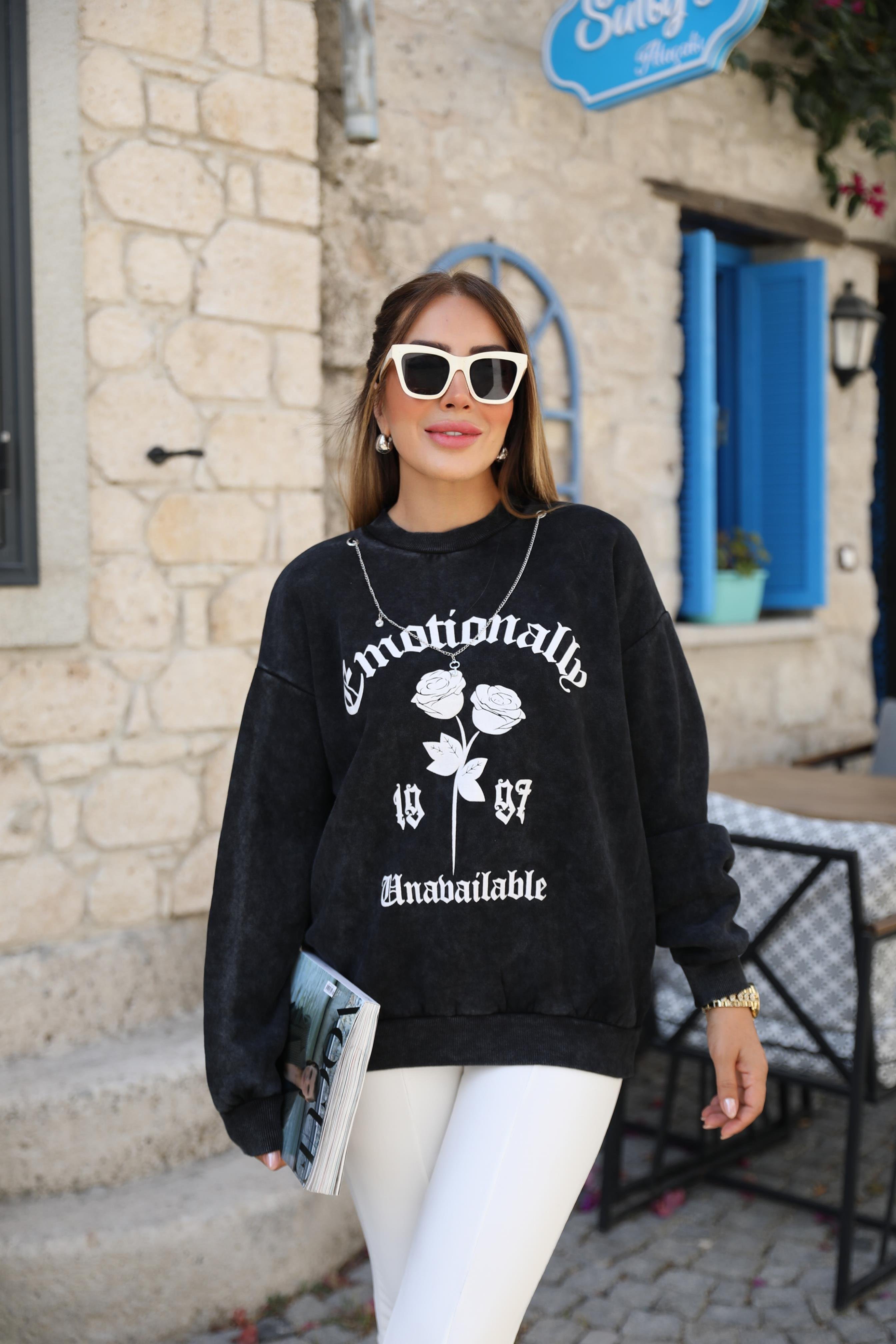 Antrasit Aksesuralı Sweatshirt 