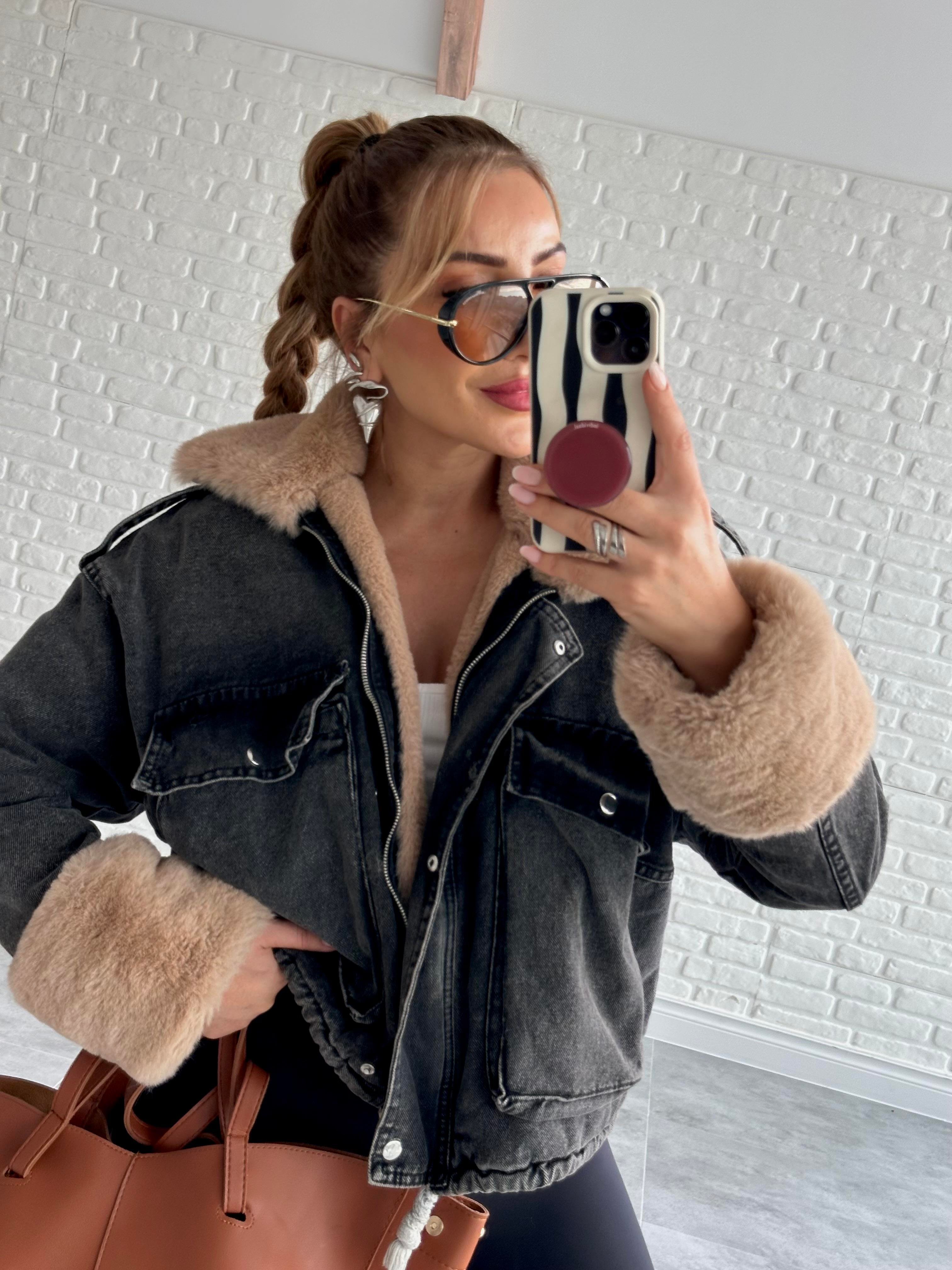 Antrasit Bej Kürklü Mont