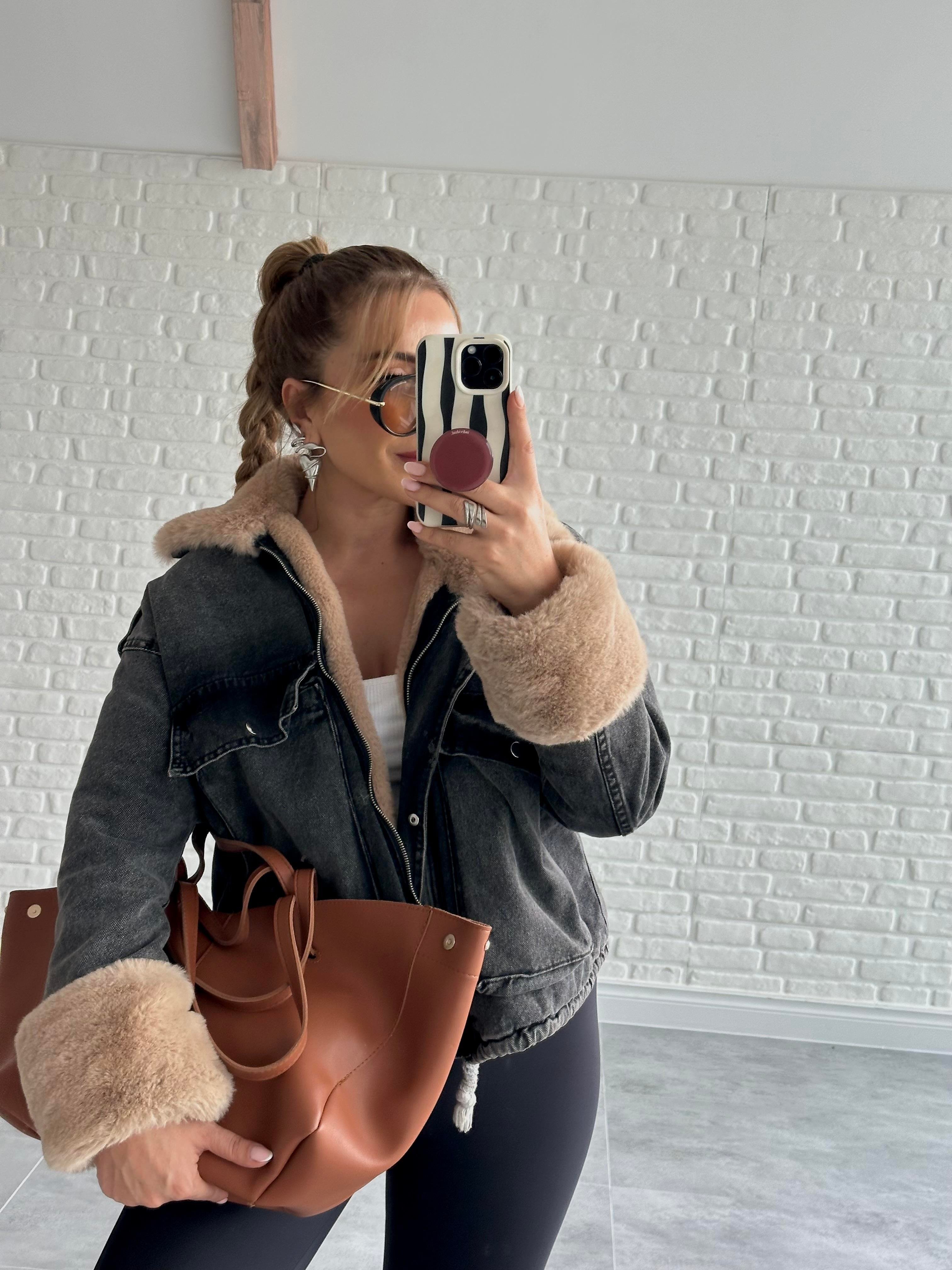 Antrasit Bej Kürklü Mont