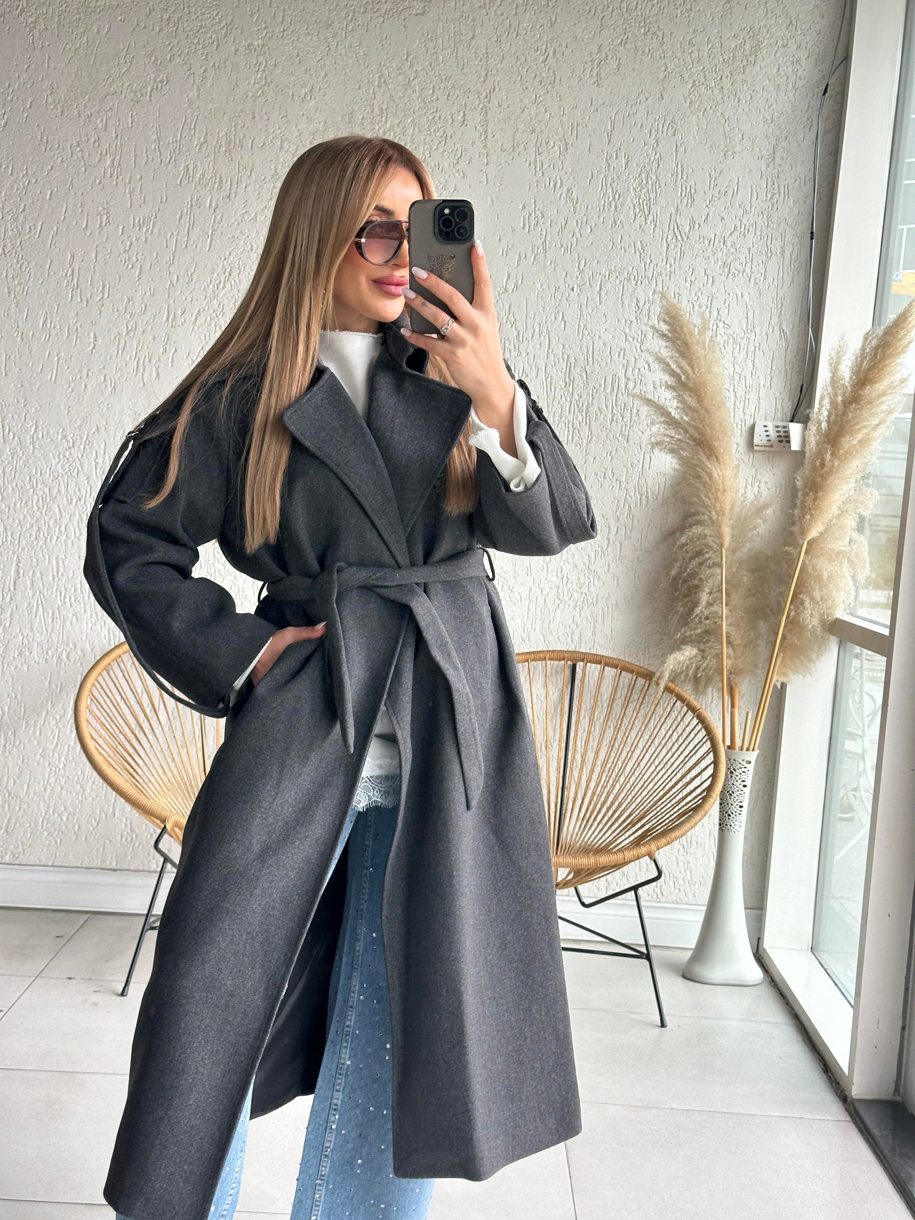 Antrasit Kol Kemer Detay Oversize Kaban