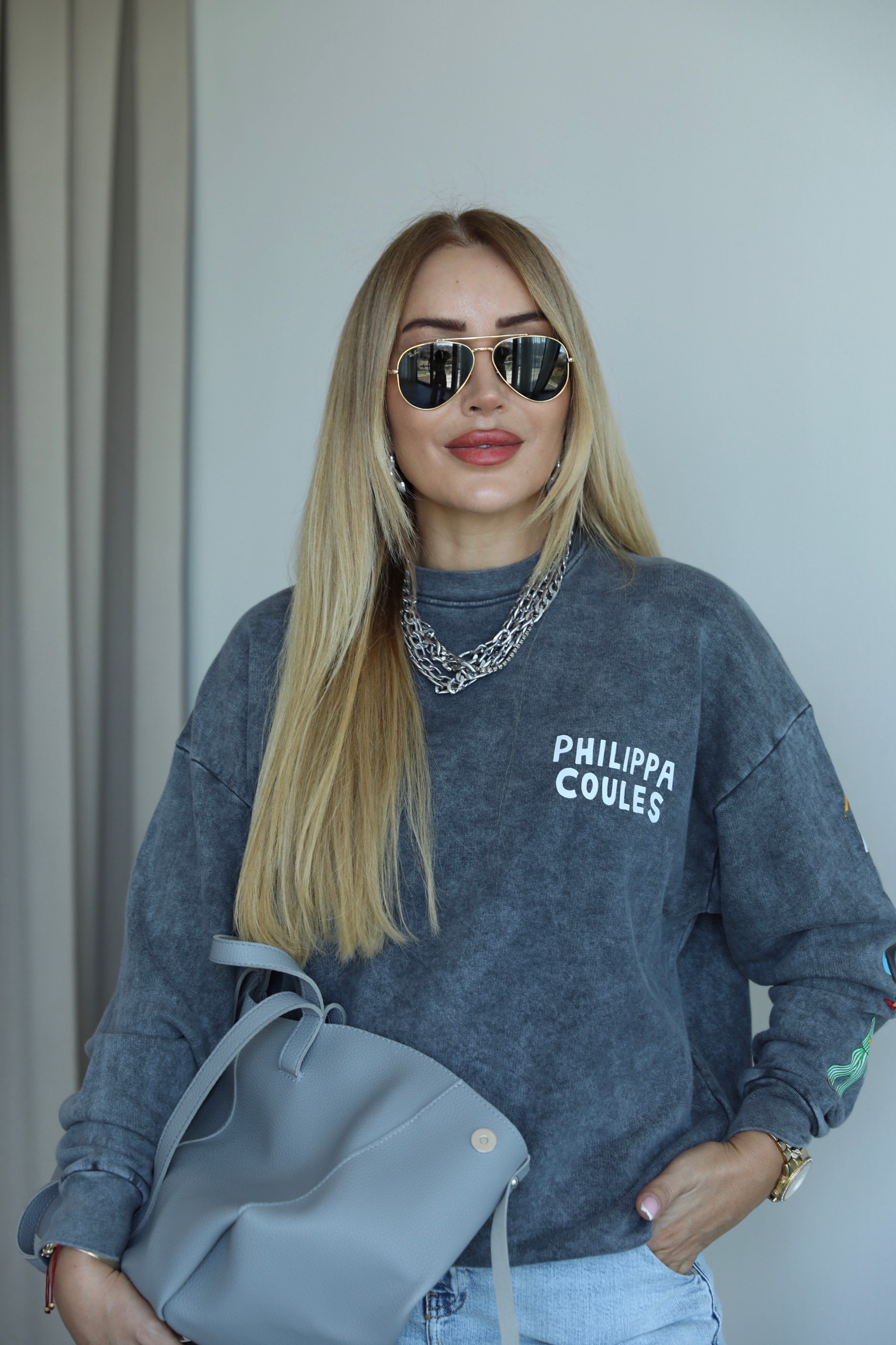 Antrasit Sırt Baskılı Baskılı Sweat