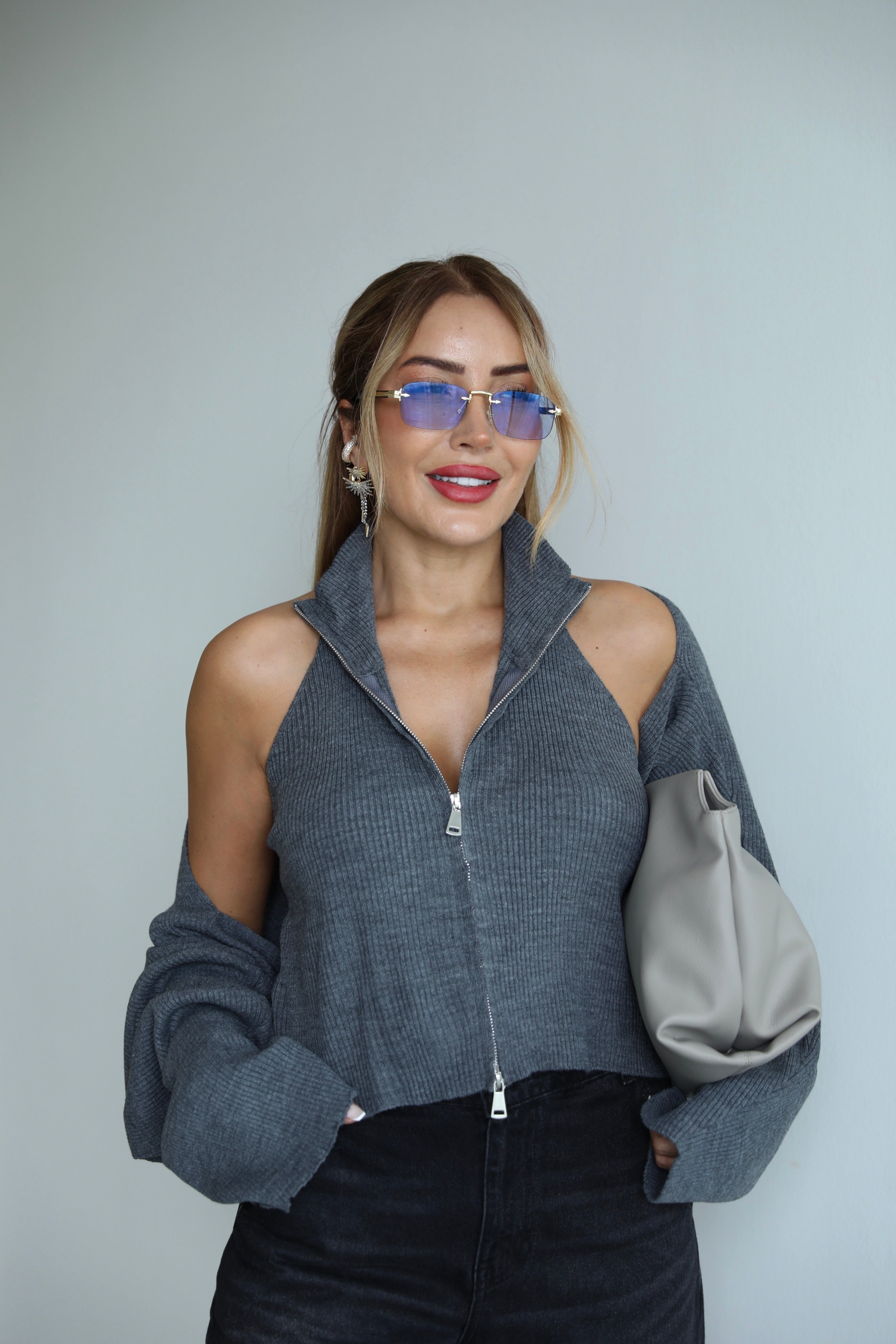 Antrasit Triko Bluz Bolero Takım 