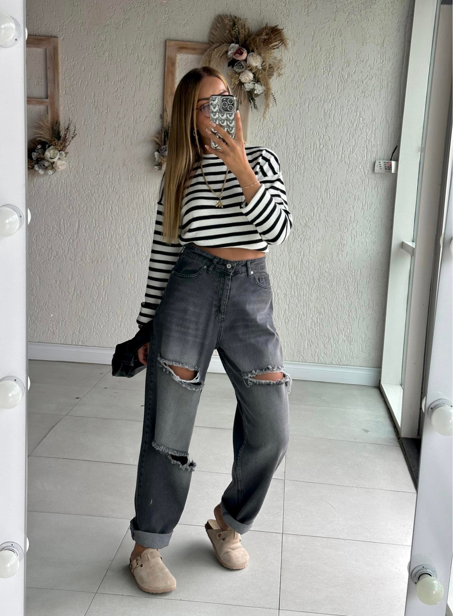 Antrasit Yırtık Salaş Denim