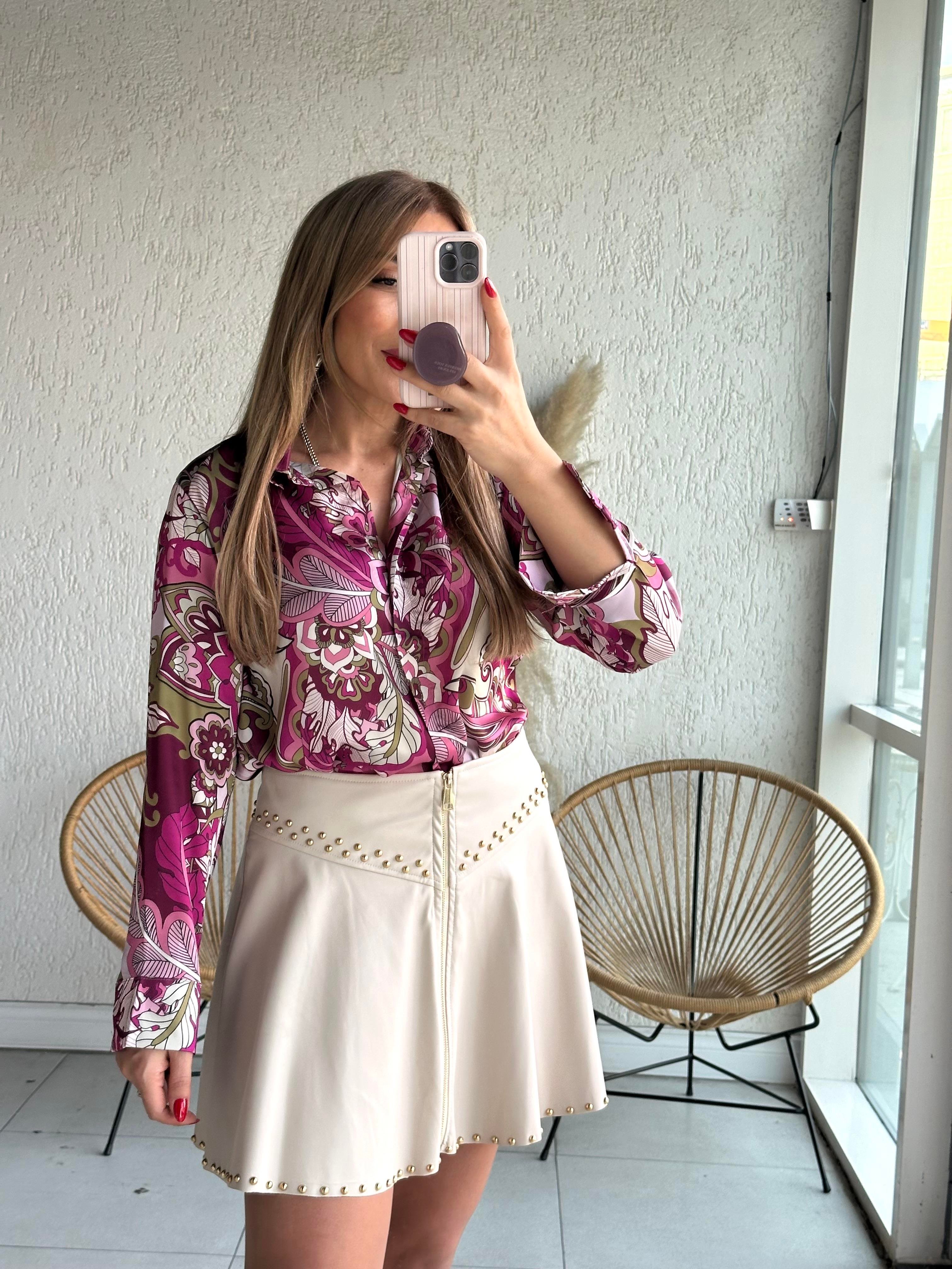 Bej Droplu Deri Etek