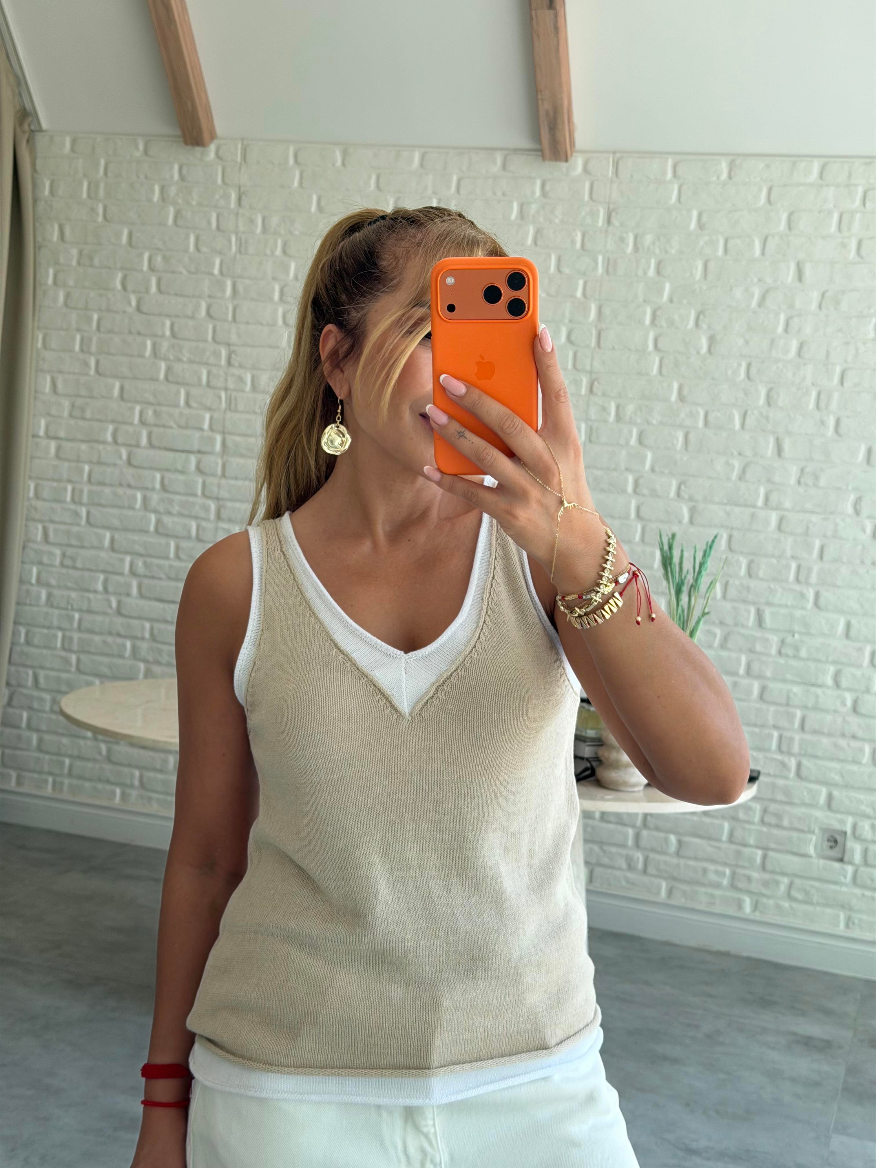 Bej İki Bluzlu Triko Atlet 