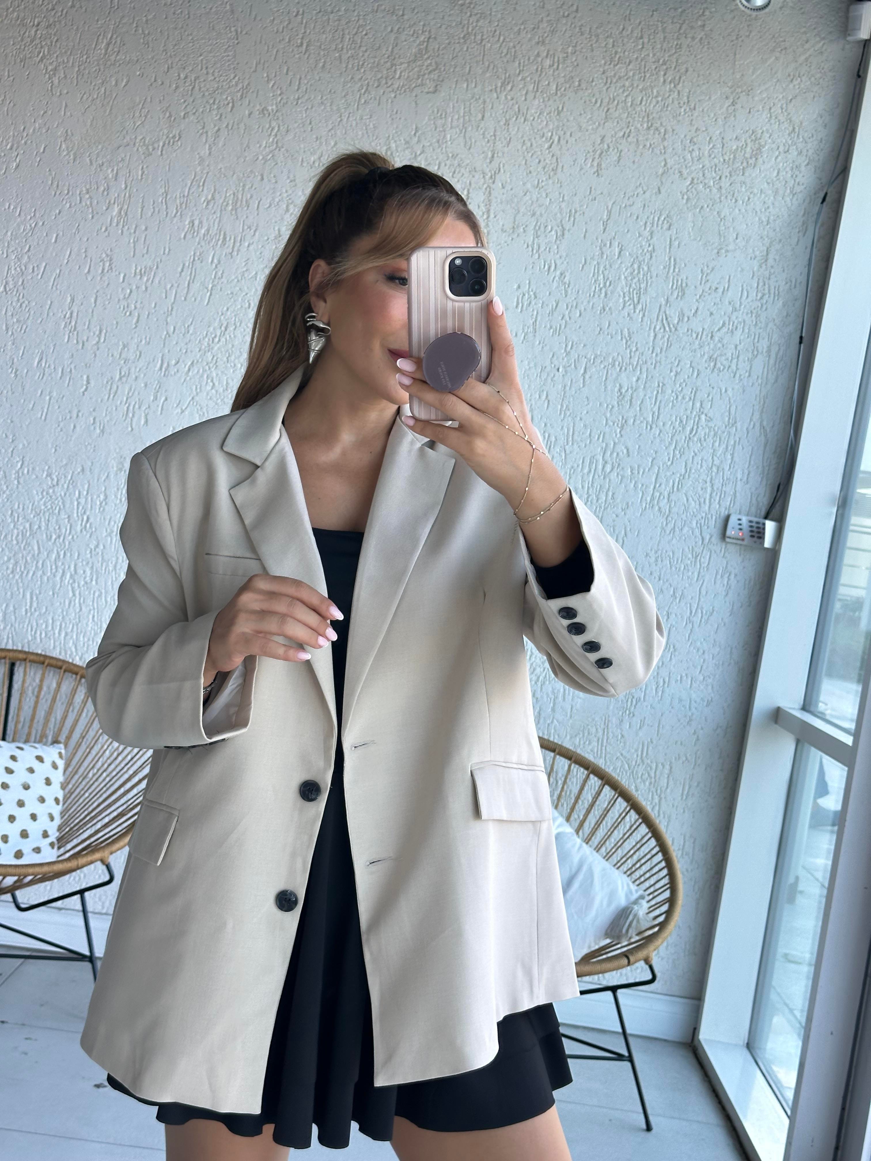 Bej Oversize Blazer Ceket 