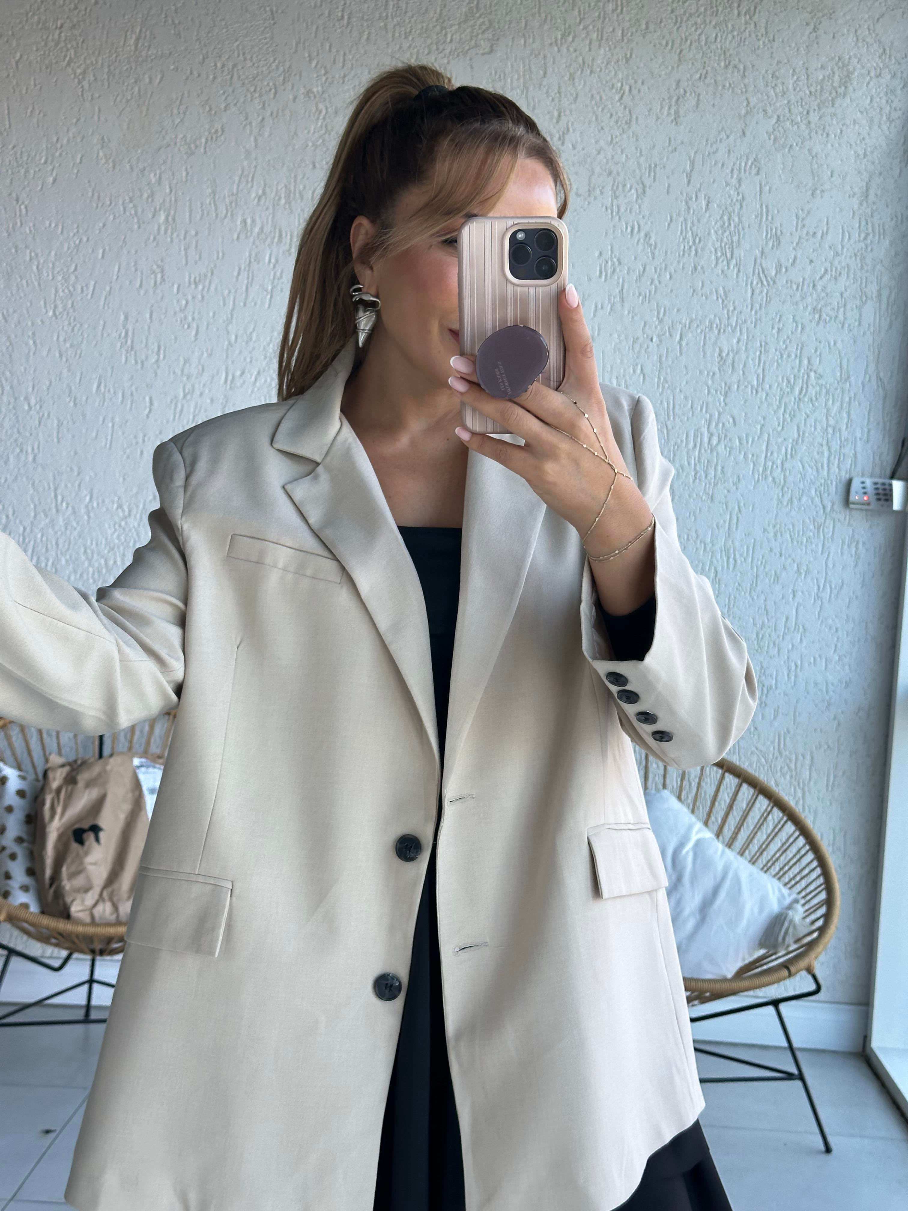Bej Oversize Blazer Ceket 