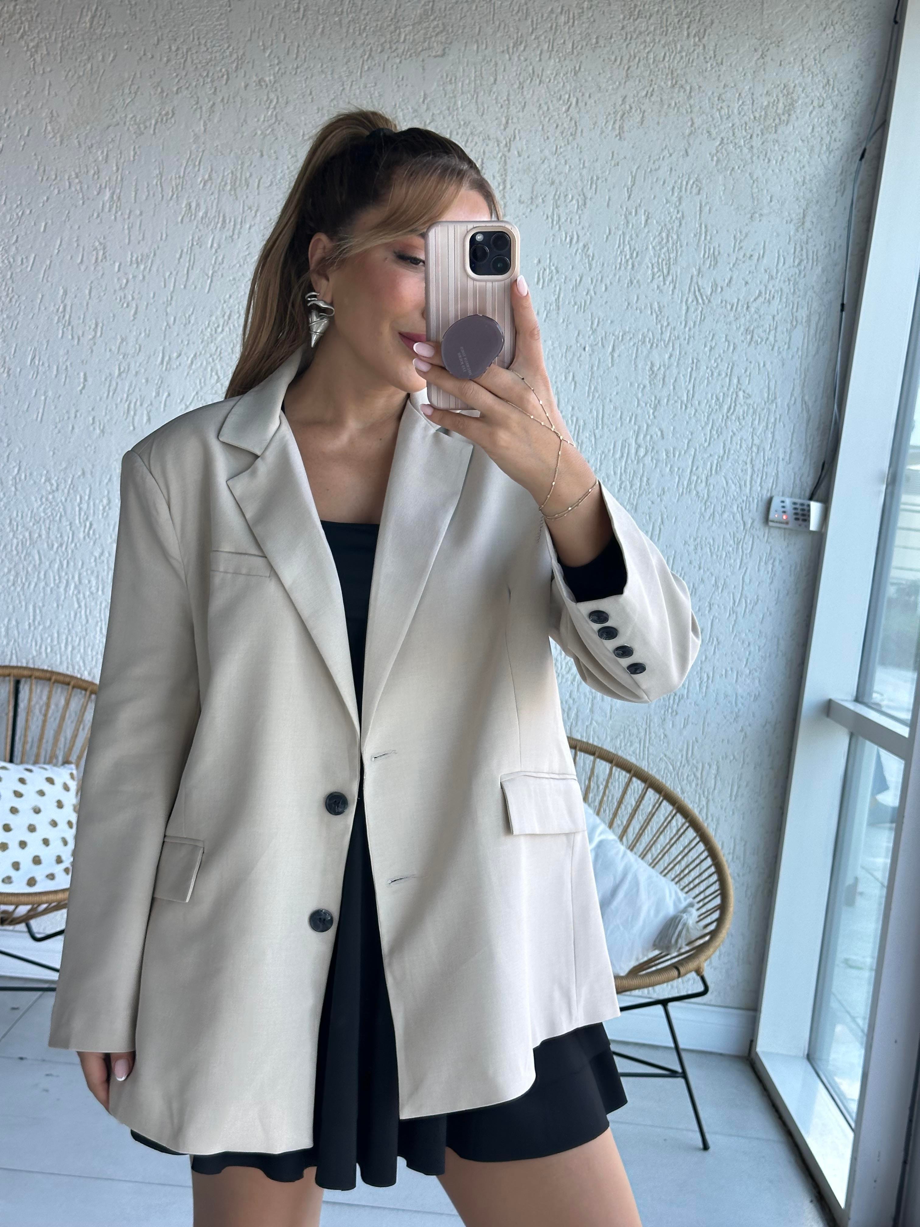 Bej Oversize Blazer Ceket 