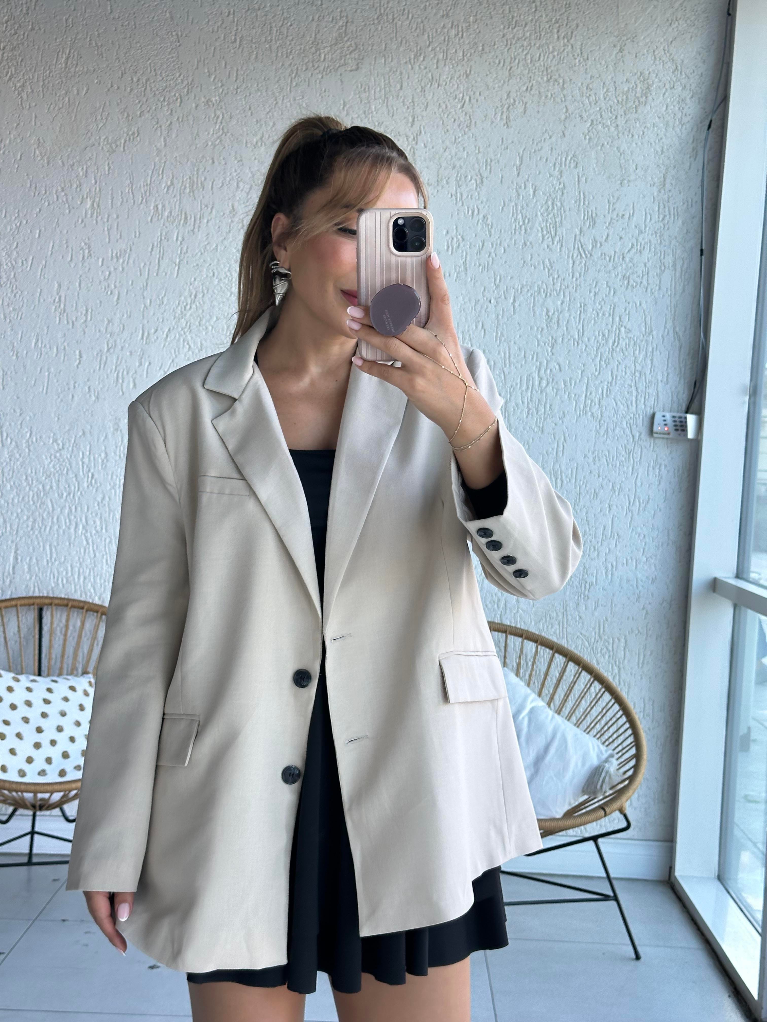 Bej Oversize Blazer Ceket 