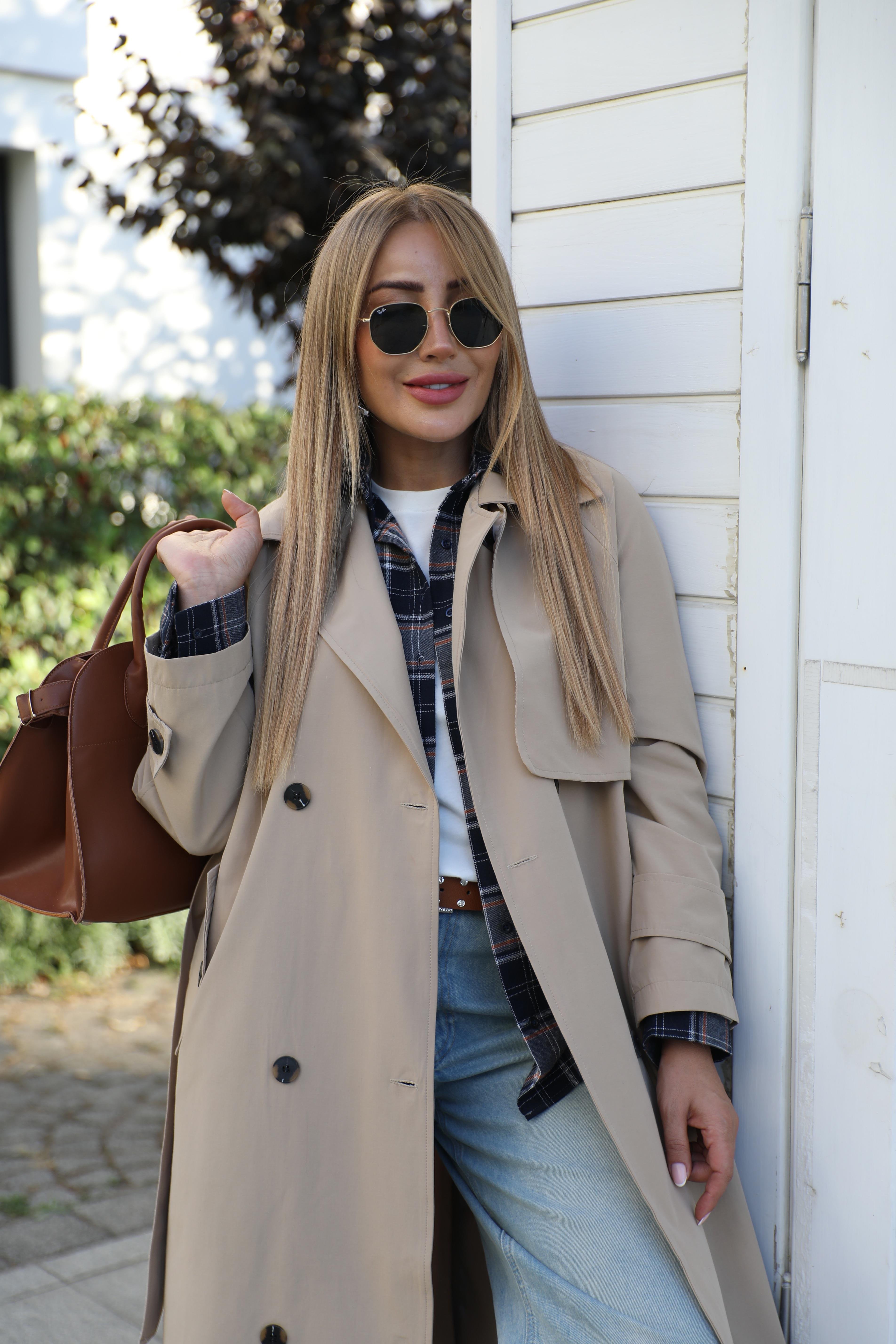 Bej Oversize Kuşaklı Trençkot