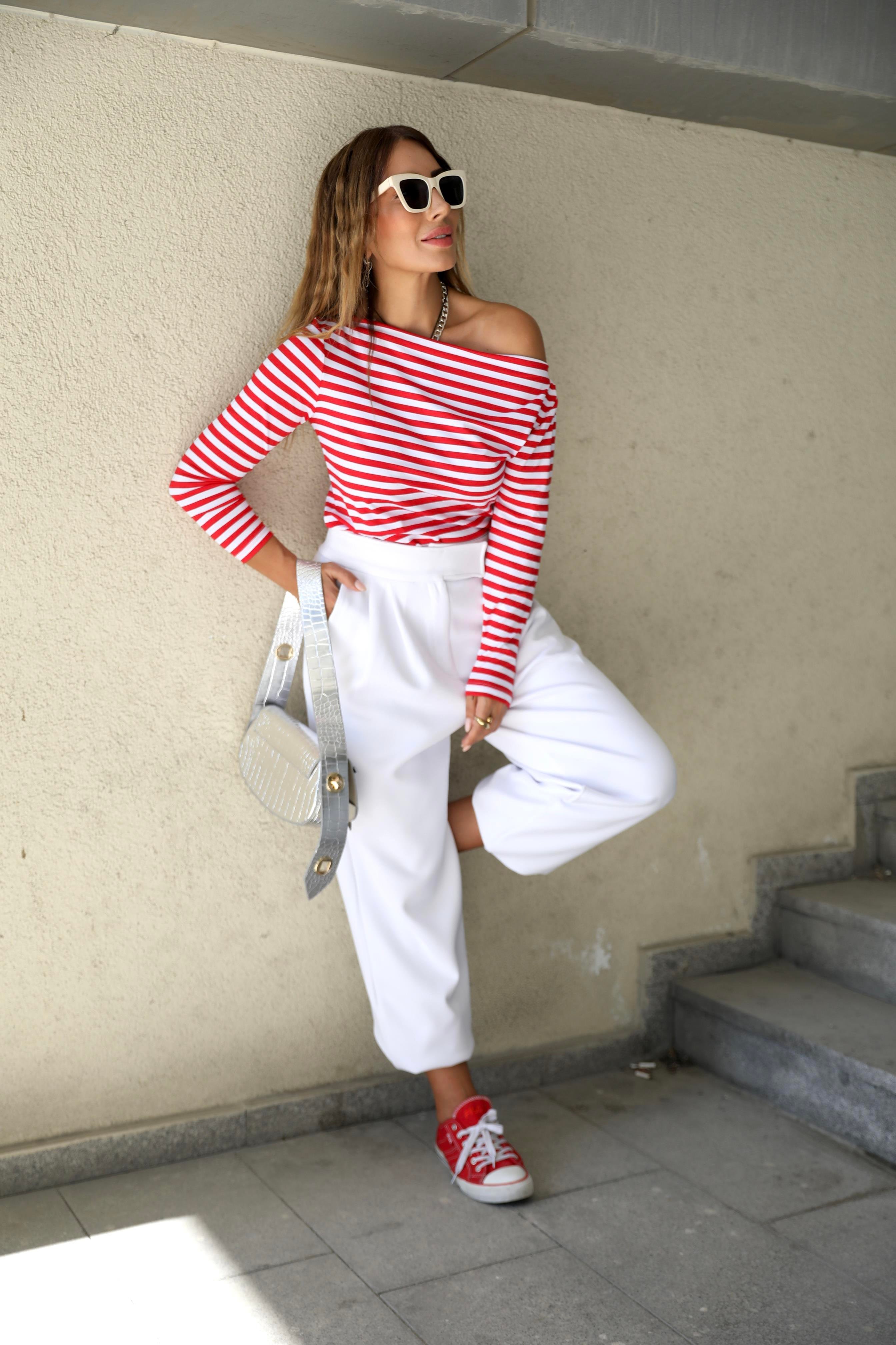 Beyaz Bel Detaylı Jogger Pantolon