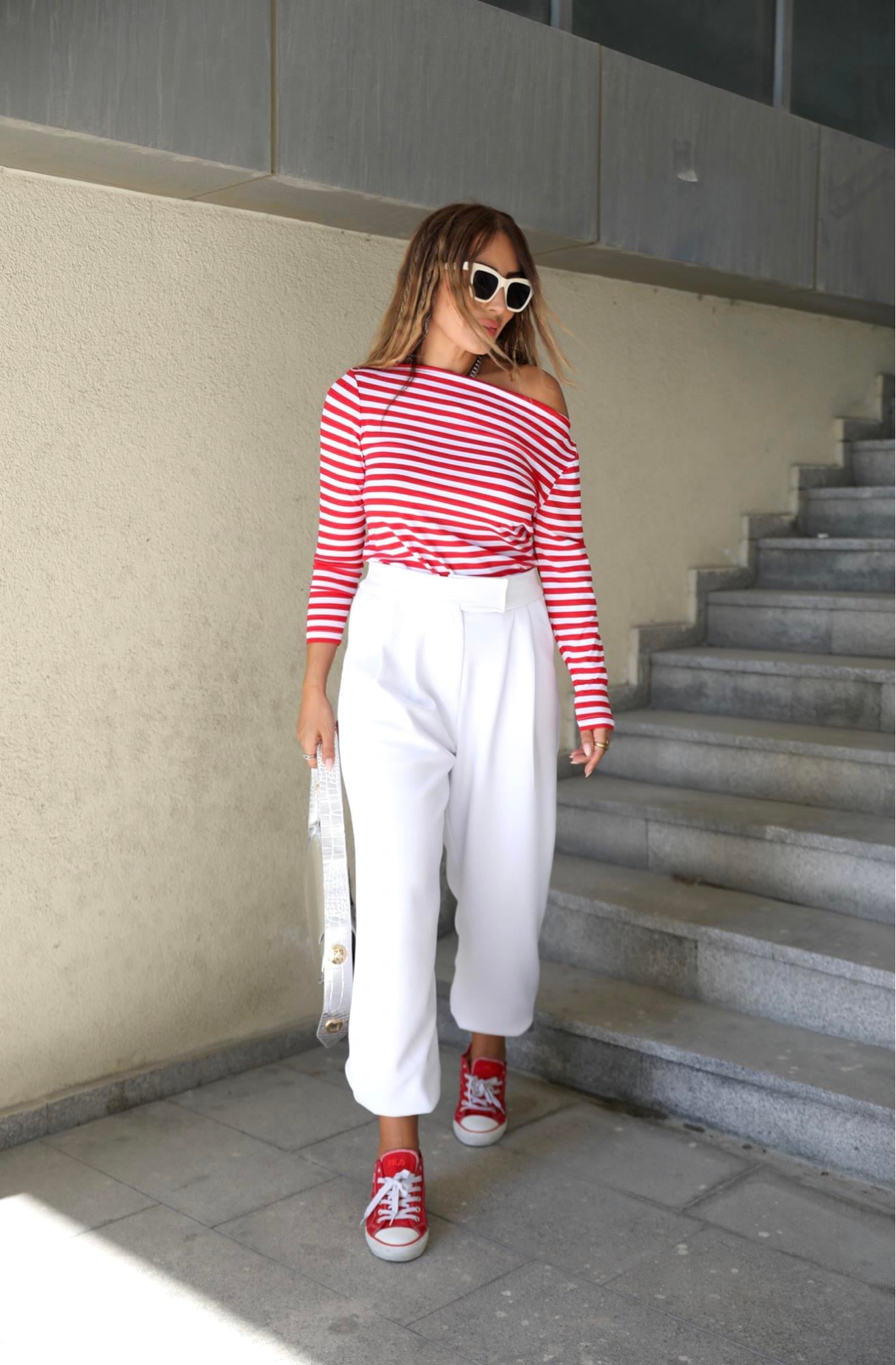 Beyaz Bel Detaylı Jogger Pantolon