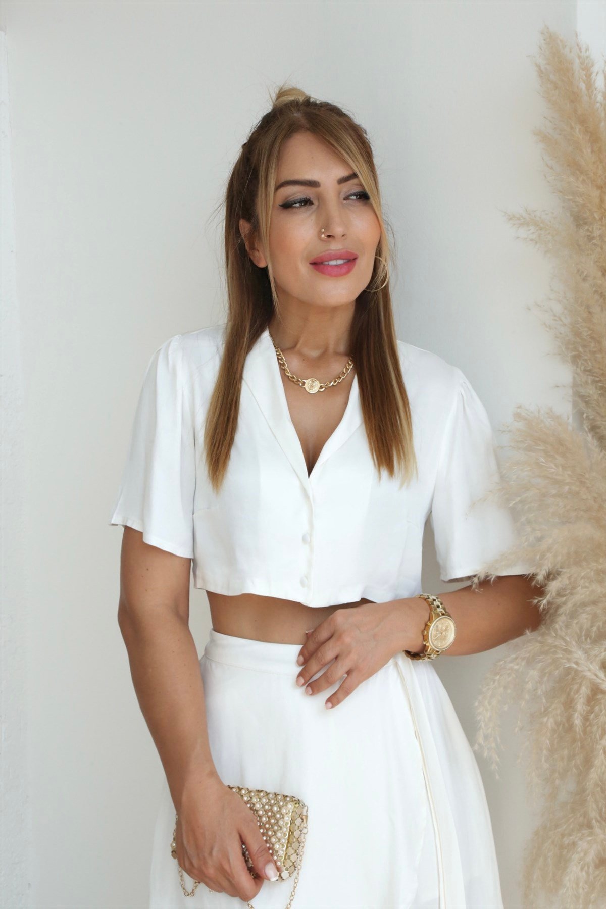 Beyaz Crop Gömlek
