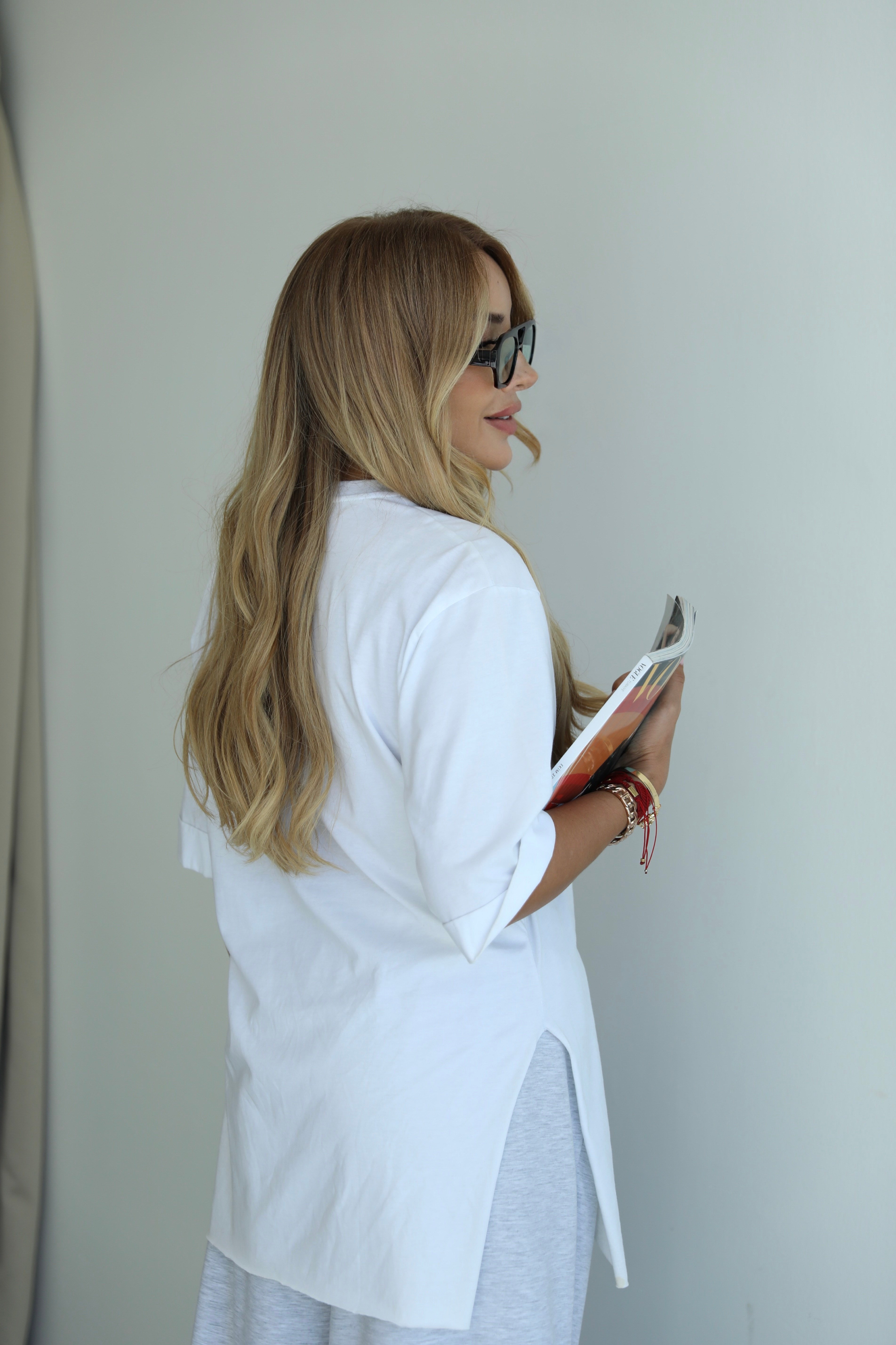 Beyaz Duble Kol Basic T-shirt 