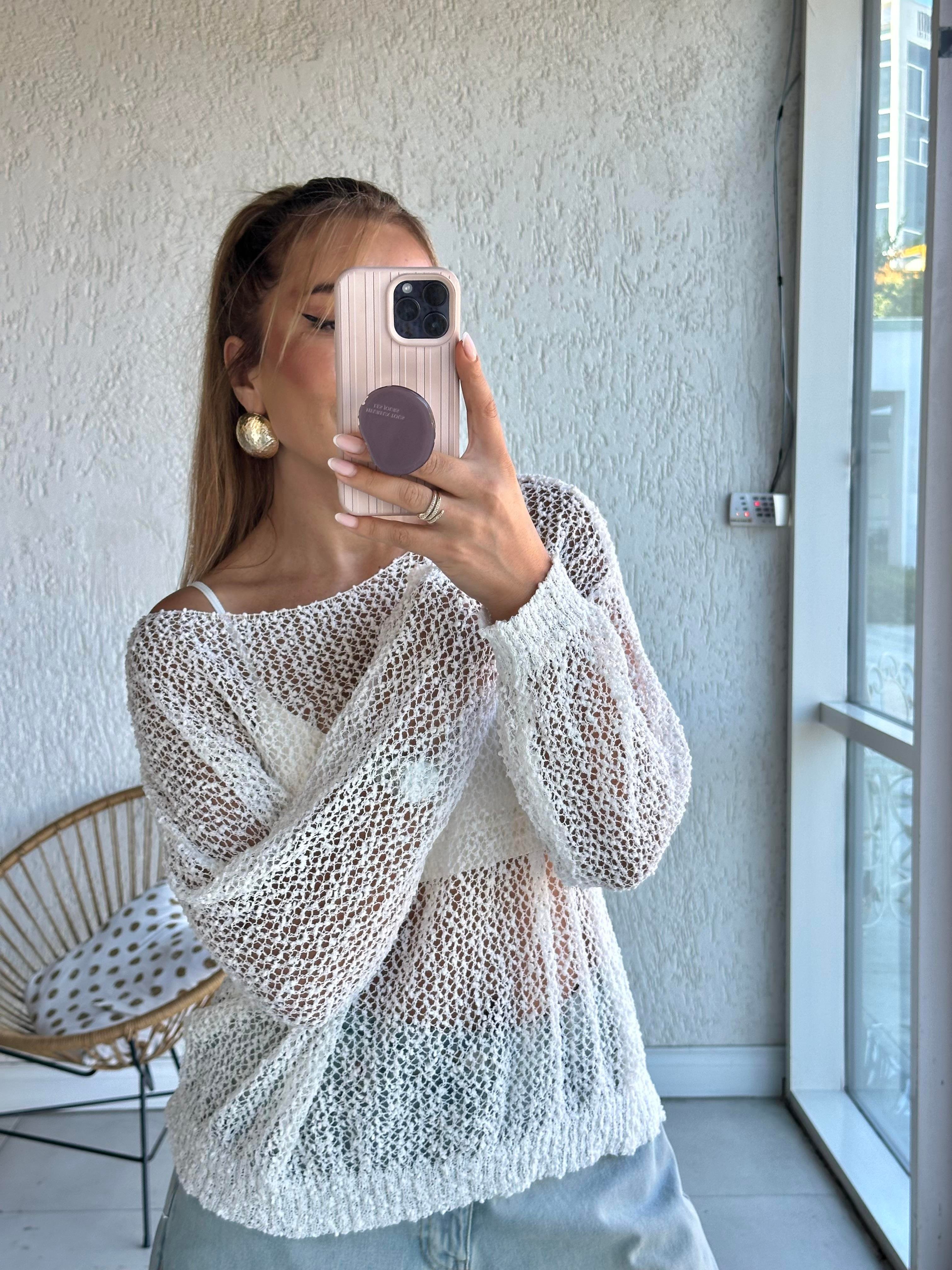 Beyaz Merserize Triko Bluz