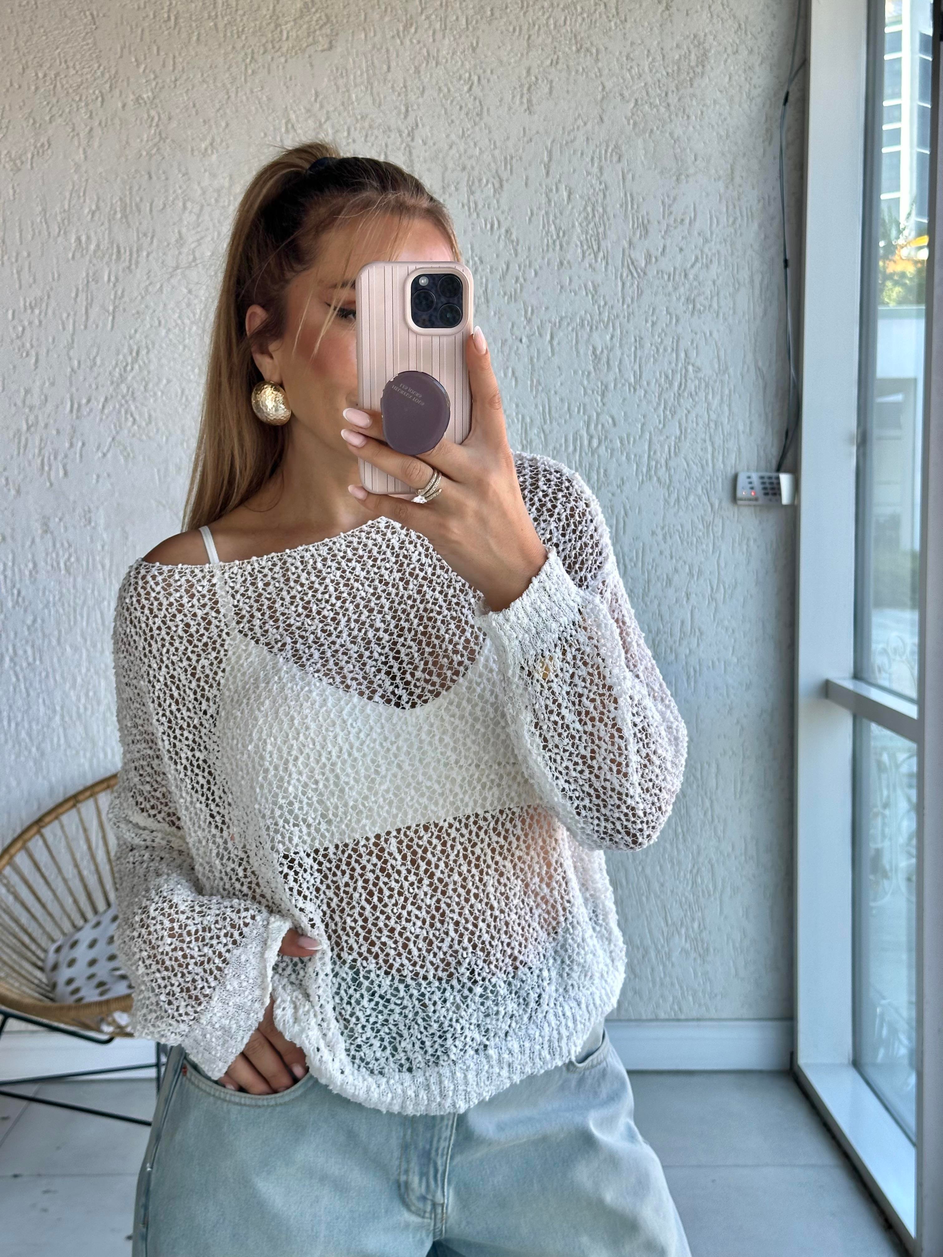 Beyaz Merserize Triko Bluz