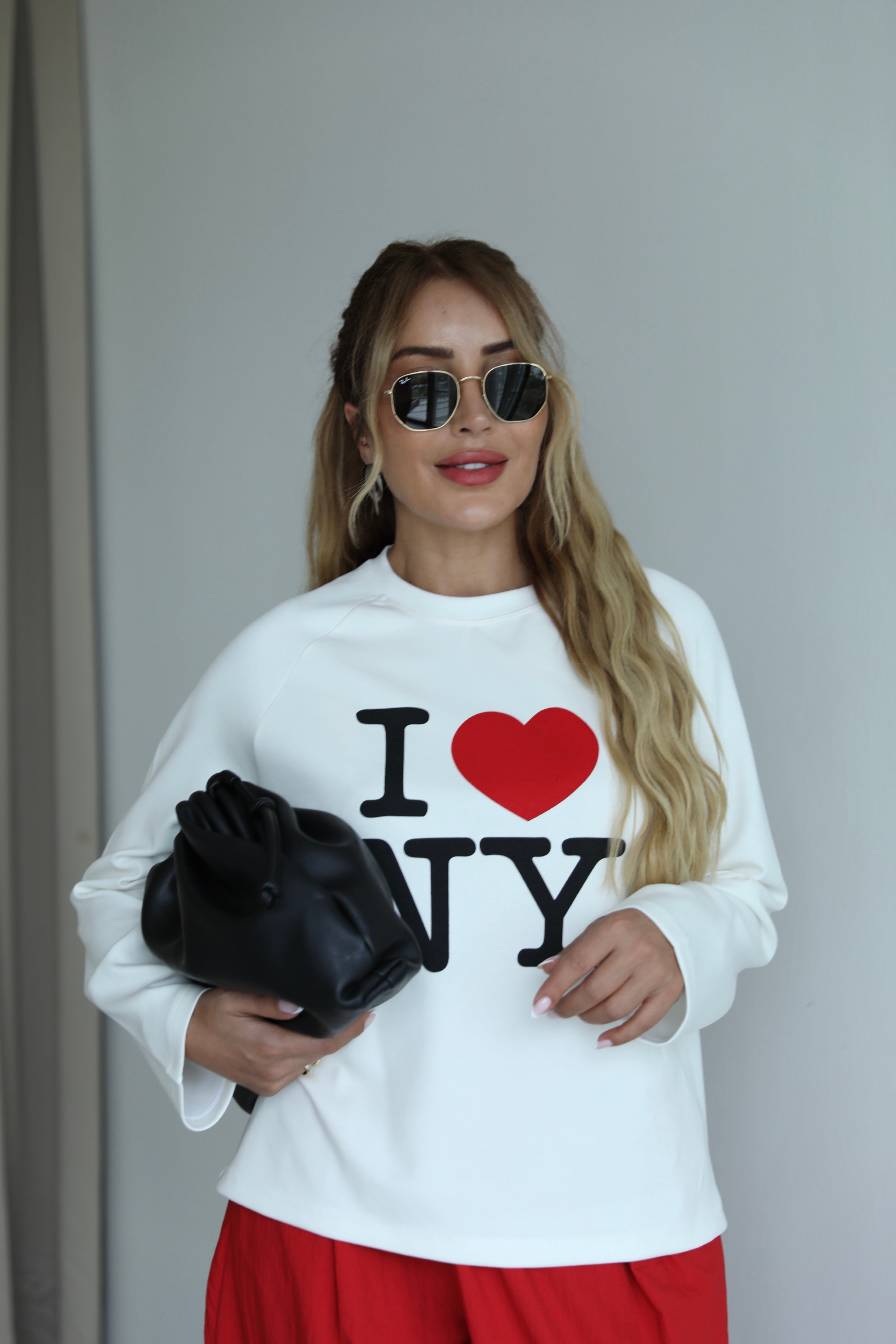 Beyaz NY Baskılı Basic T-shirt 
