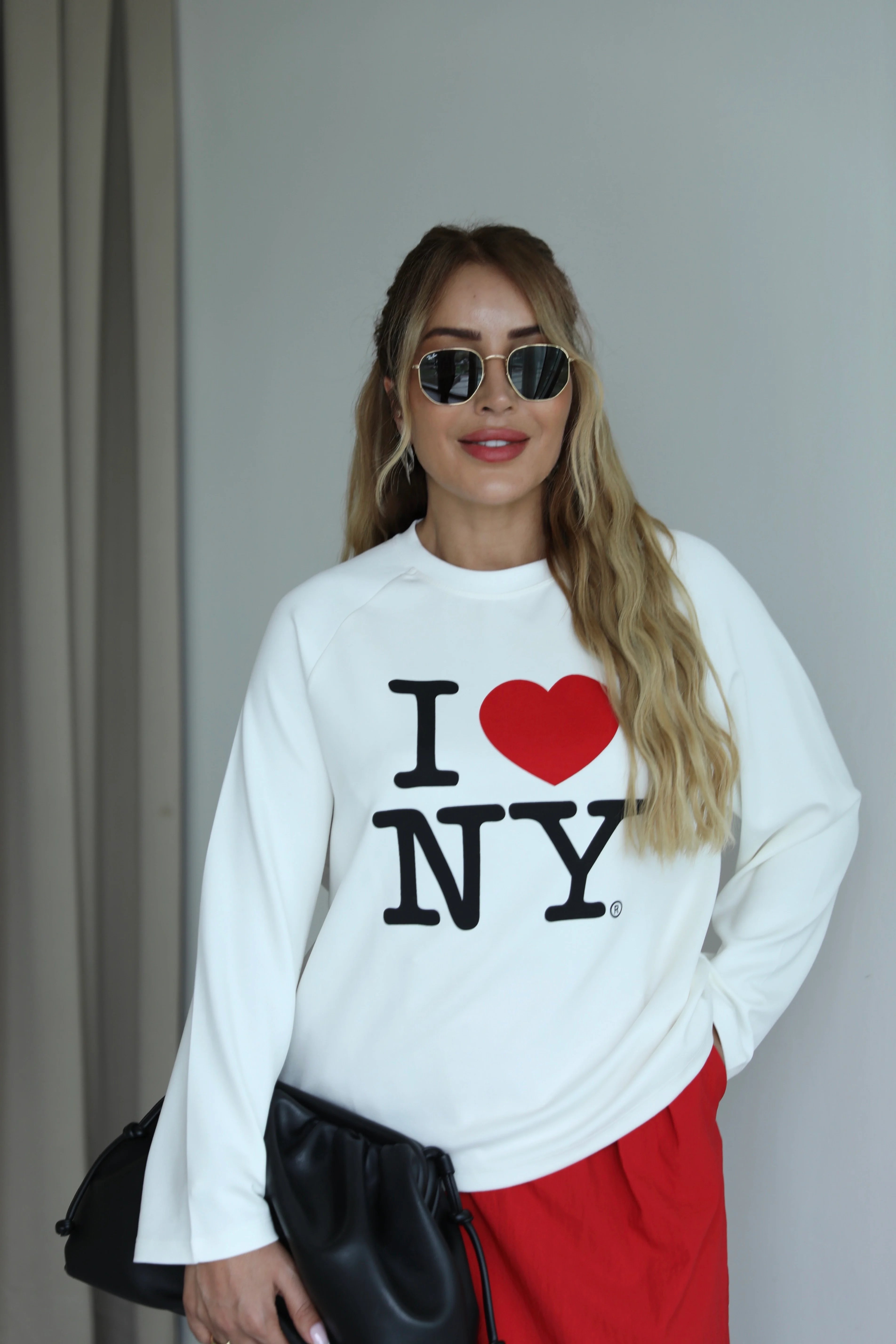 Beyaz NY Baskılı Basic T-shirt 