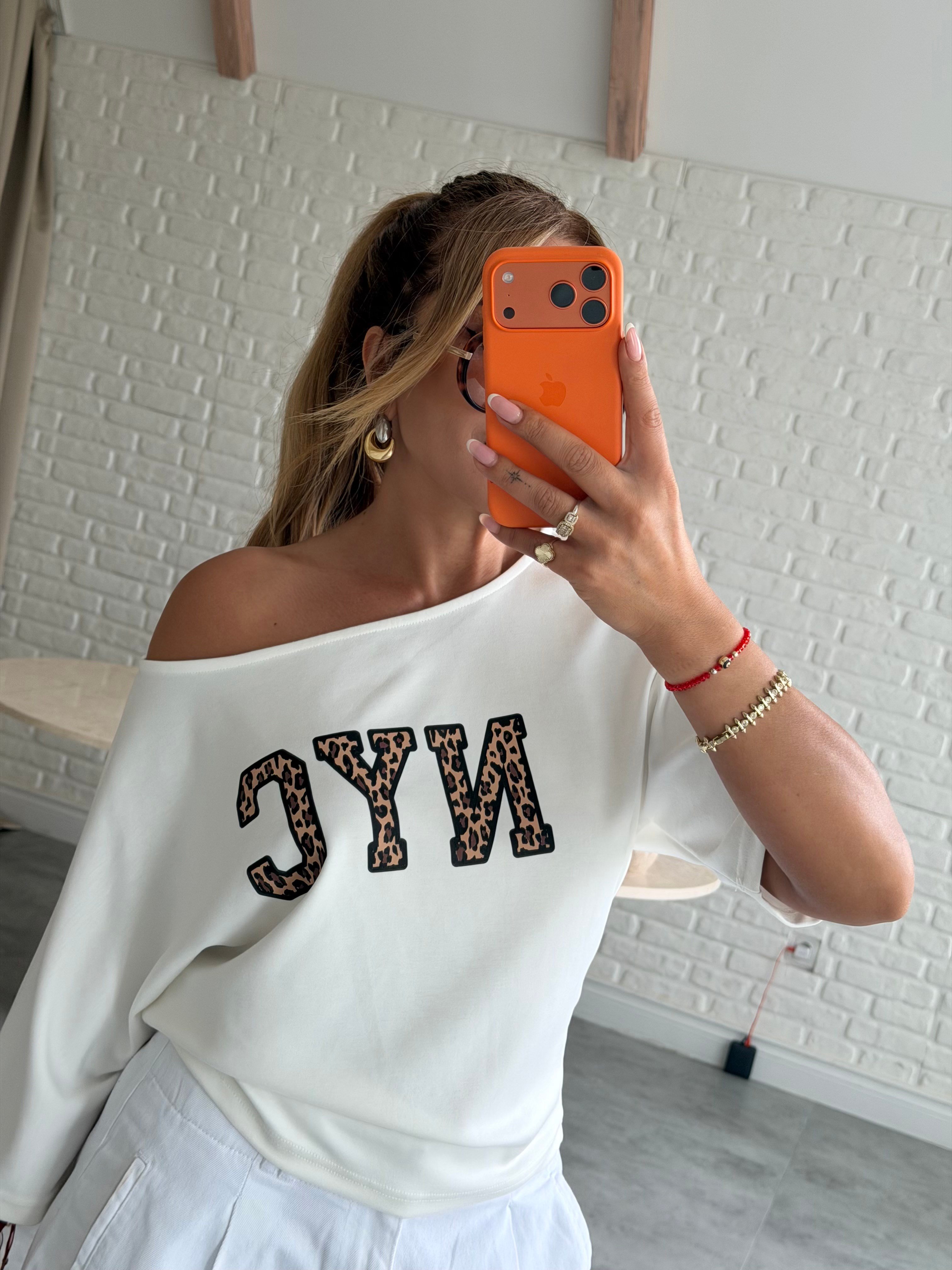 Beyaz NYC Baskılı T-shirt 