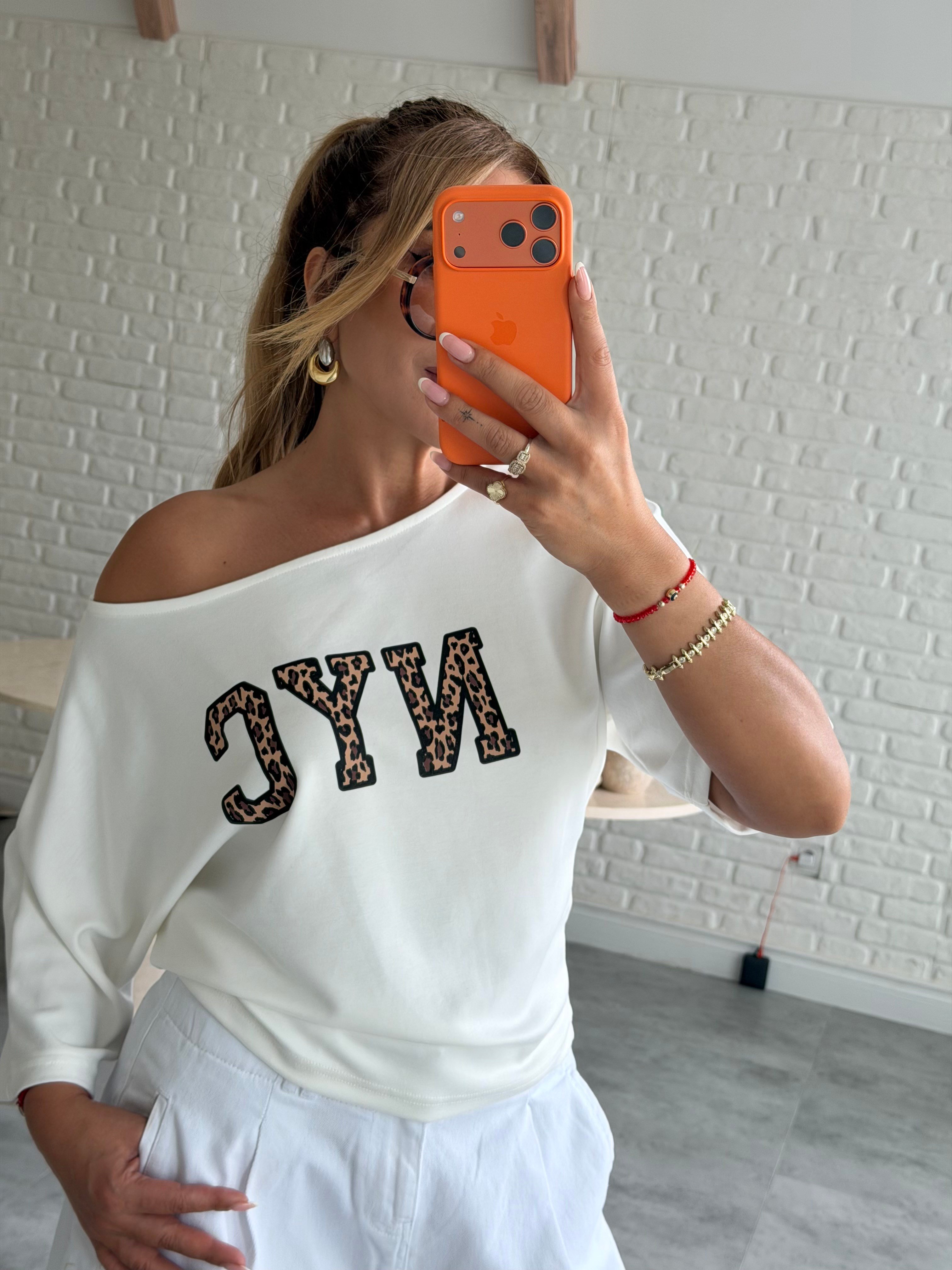Beyaz NYC Baskılı T-shirt 