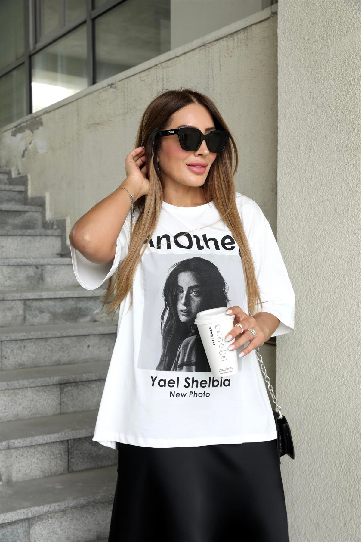 Beyaz Önü Baskılı Yazılı T-shirt