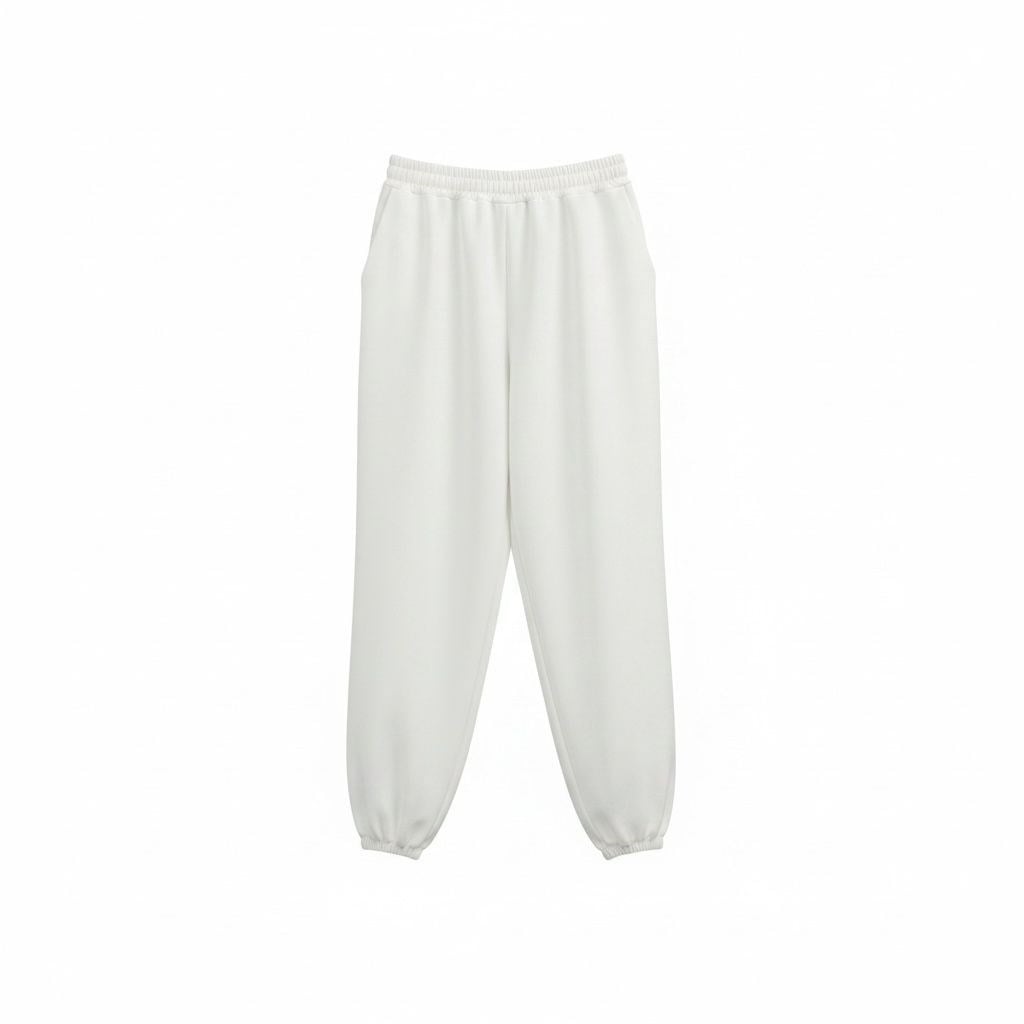 Beyaz Oversize Paça Lastikli Eşofman
